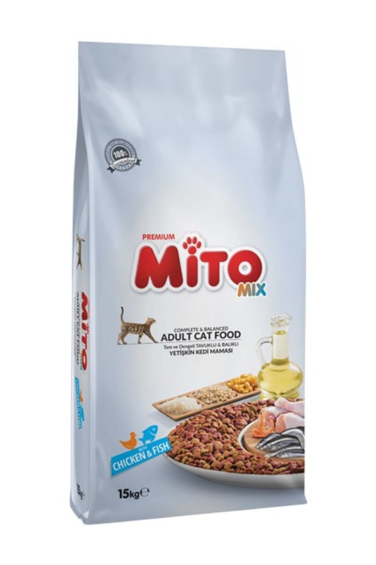 Mito Mix Adult Cat Tavuklu ve Balıklı Renkli Taneli Yetişkin Kedi Maması - 15 kg