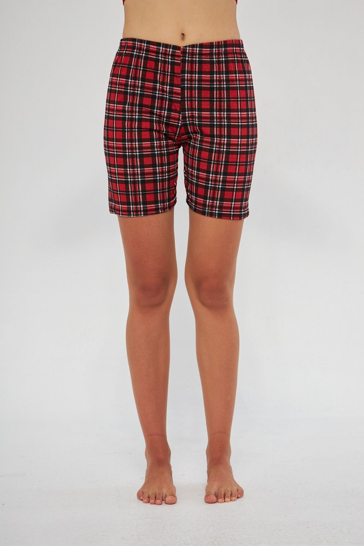 Oyga-Red Plaid Patterned Women's Pajamas - Seasonal, Elastic Waist, Casual Wear 5