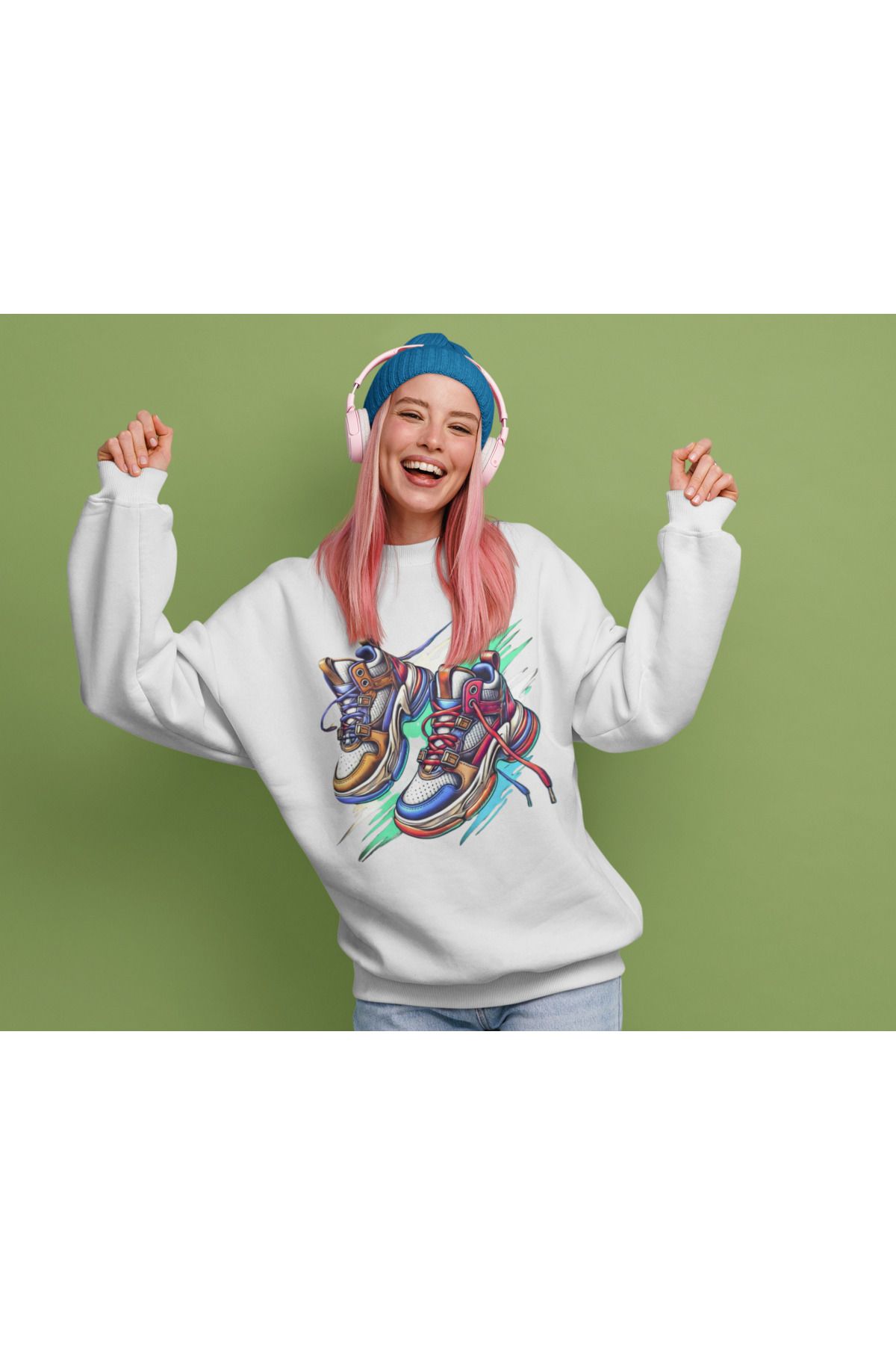 pxm DTF Baskılı 3 İplik Şardonlu Oversize Sweatshirt - Ayakkabı Temalı