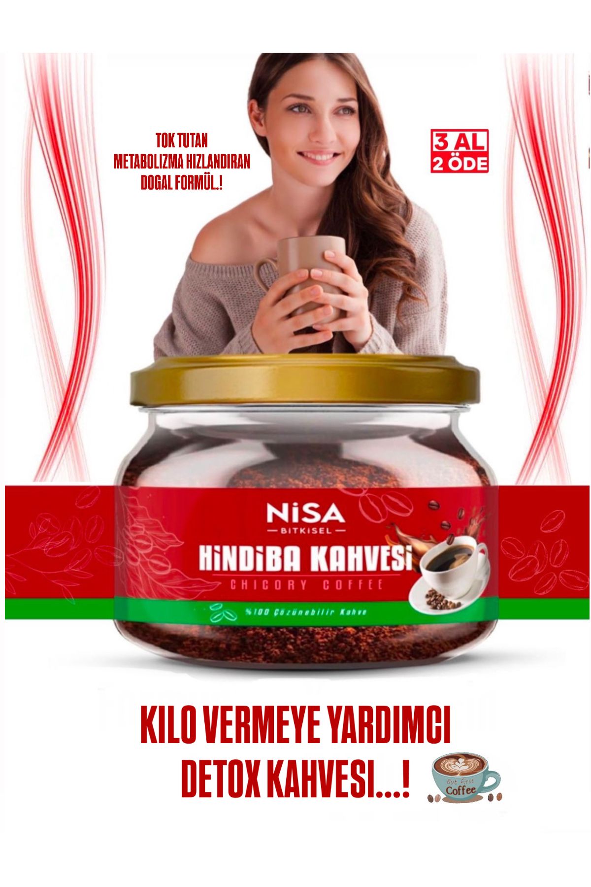 NİSA BİTKİSEL Karahindiba Detox Kahve Ve Kilo Vermeye Yardimci Içimi Kolay Diyet Hindiba Kahve 100 GR