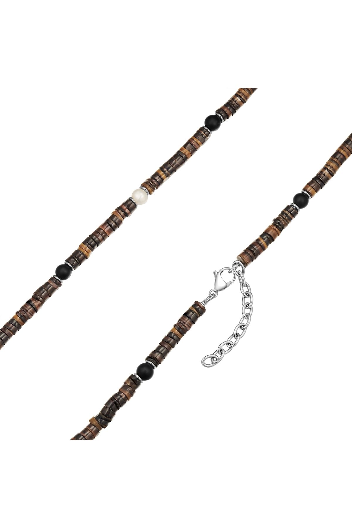 True Rebels-Perlenkette Kette Edelstahl Süßwasser-Zuchtperle weiß Muschelkernperle braun Achat schwarz 3