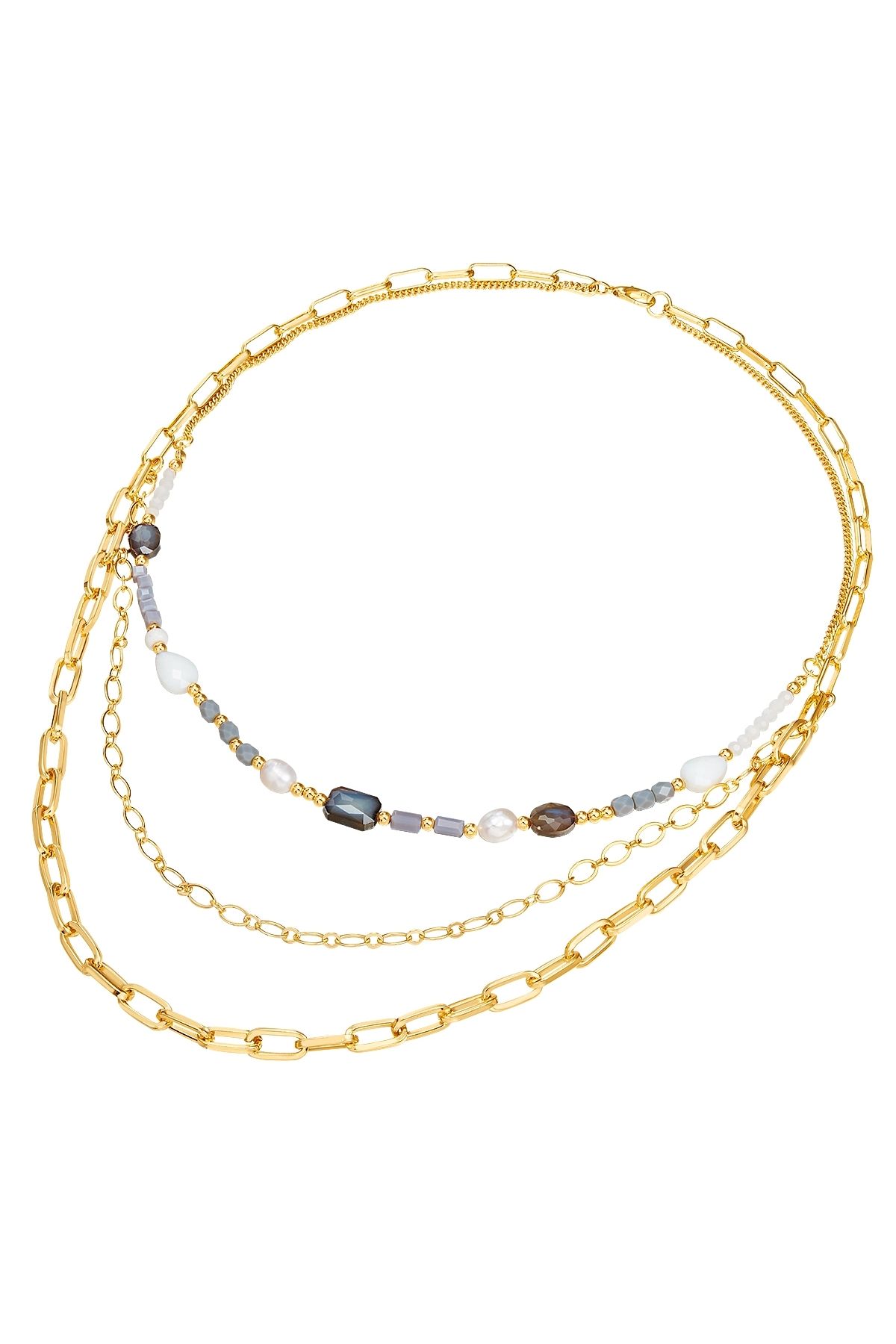 Lulu & Jane-Modeschmuckhalskette Kette gelbgold Muschelkernperle weiß Kristall 3