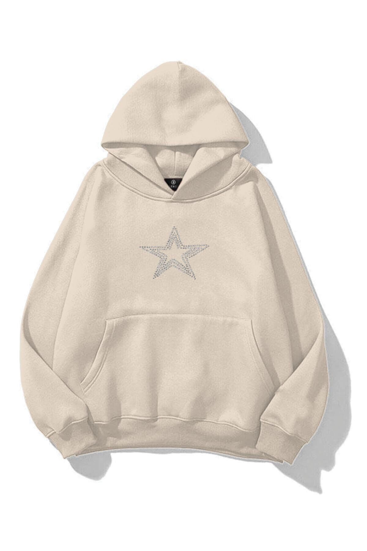 ACTIVE MODA Unisex Star Stroke Taş Baskılı Sweatshirt Taş