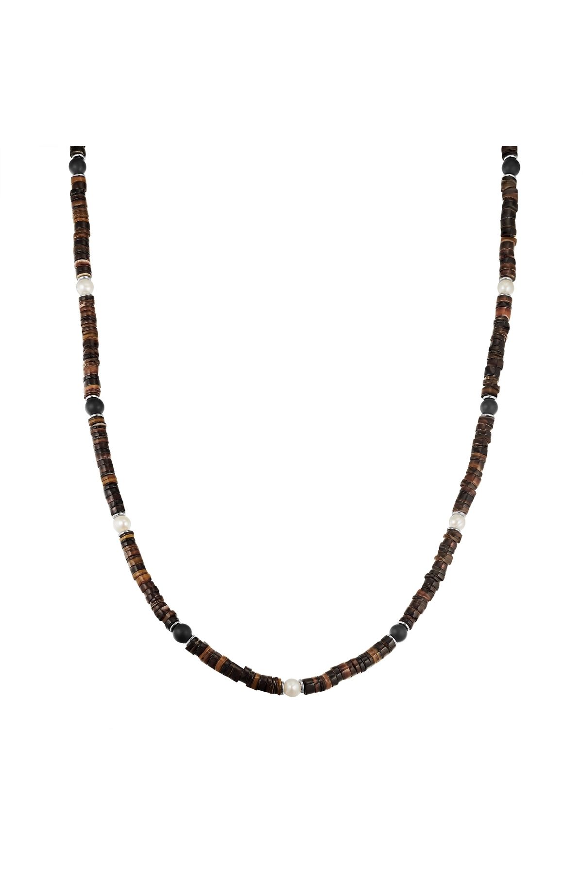True Rebels-Perlenkette Kette Edelstahl Süßwasser-Zuchtperle weiß Muschelkernperle braun Achat schwarz 1