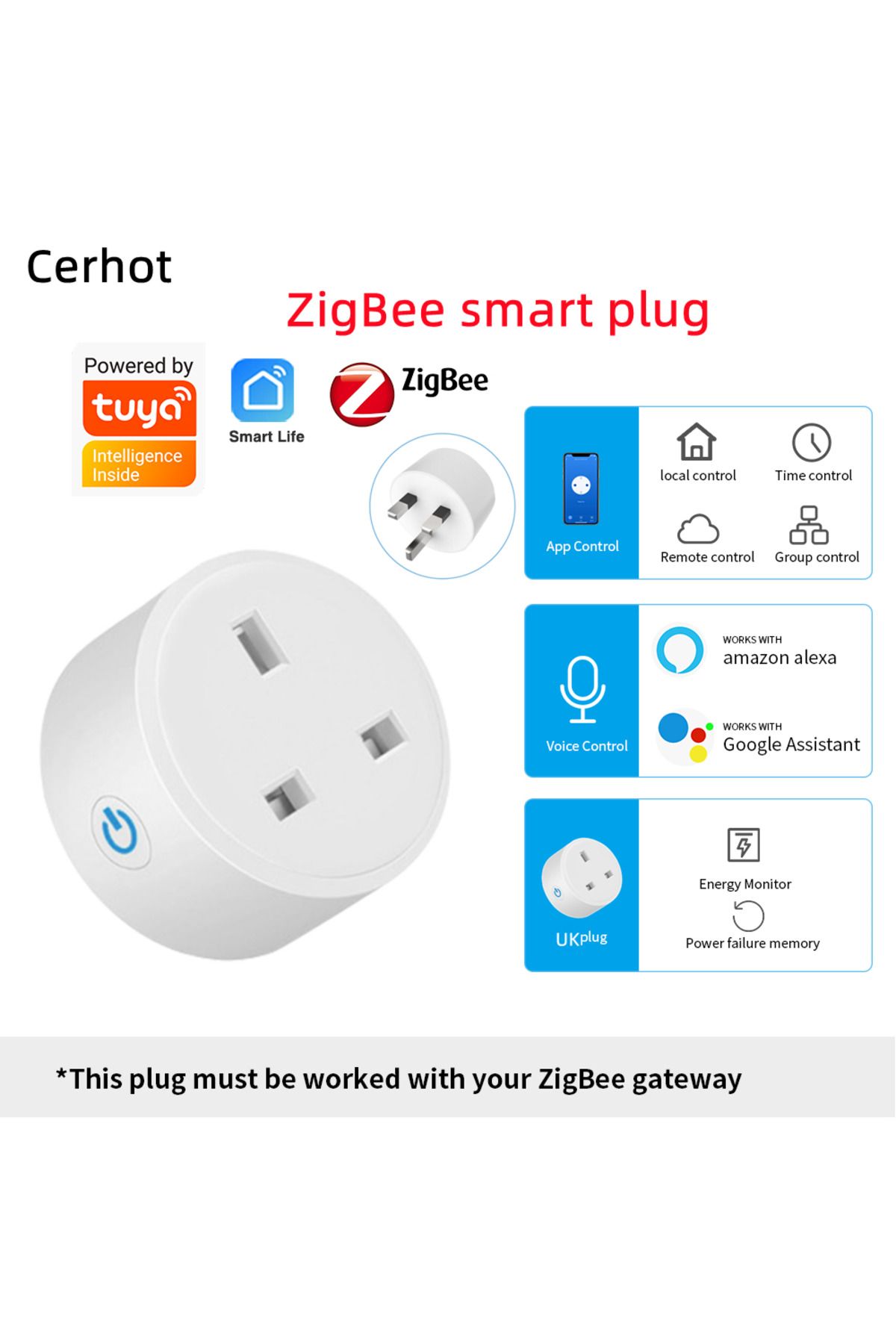 Choice-20a Uk Zigbee 1pcs Cerhot Tuya Zigbee/wifi/homekit Plug Smart Socket Power Monitor Wifi Plug Uk Sock 1