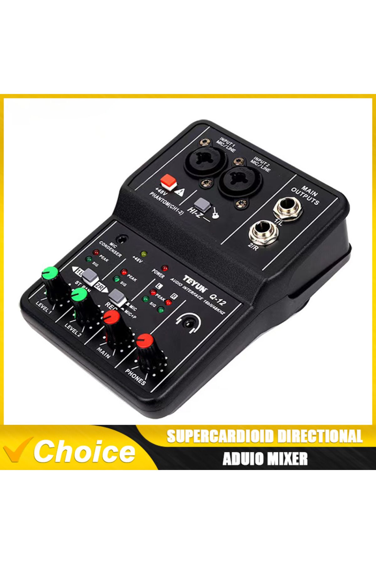 Choice-Q12 Teyun Q12 2 Channels Professional Portable Audio Interface Sound Card Console Mini Usb Mixer For 7