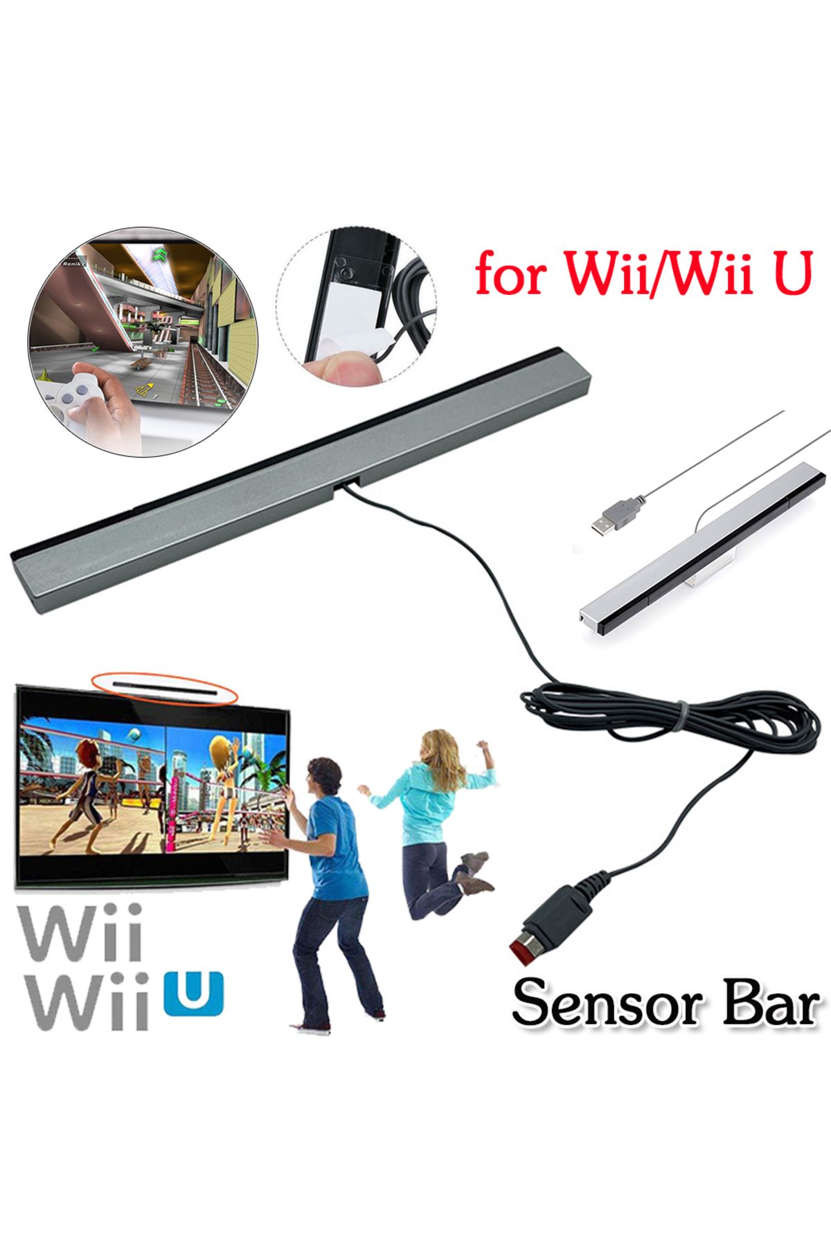 ALLOYSEED-Sensor Bar USB for Nintendo Wii/Wii U Console Replacement Infrared TV Ray Wired Remote Sensor Bar... 2
