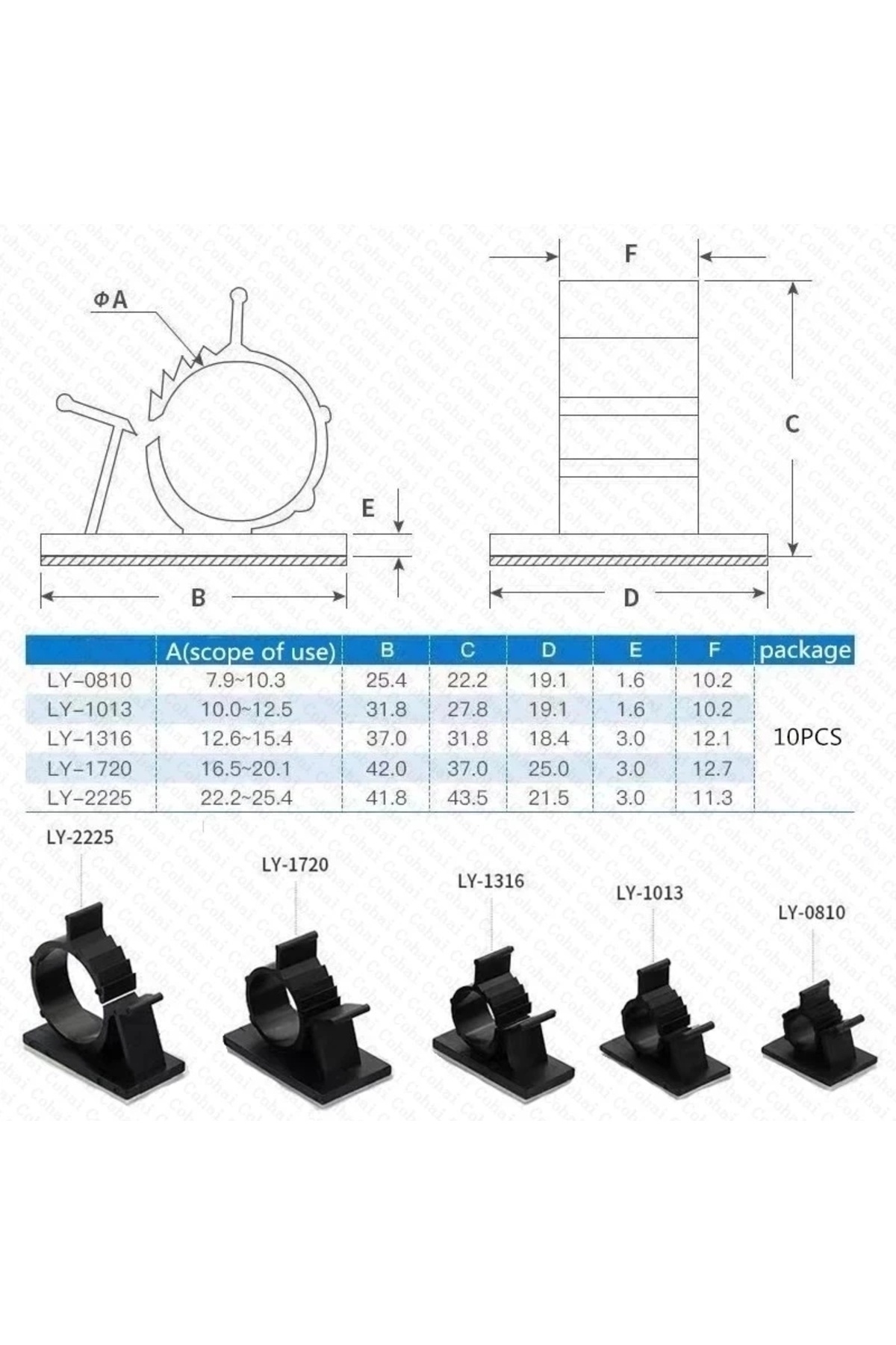 Arvin-10pcs 10-13mm Cable Organizer Self Adhesive Cable Clips Table Cable Management Clamp Adjustable Cord 6