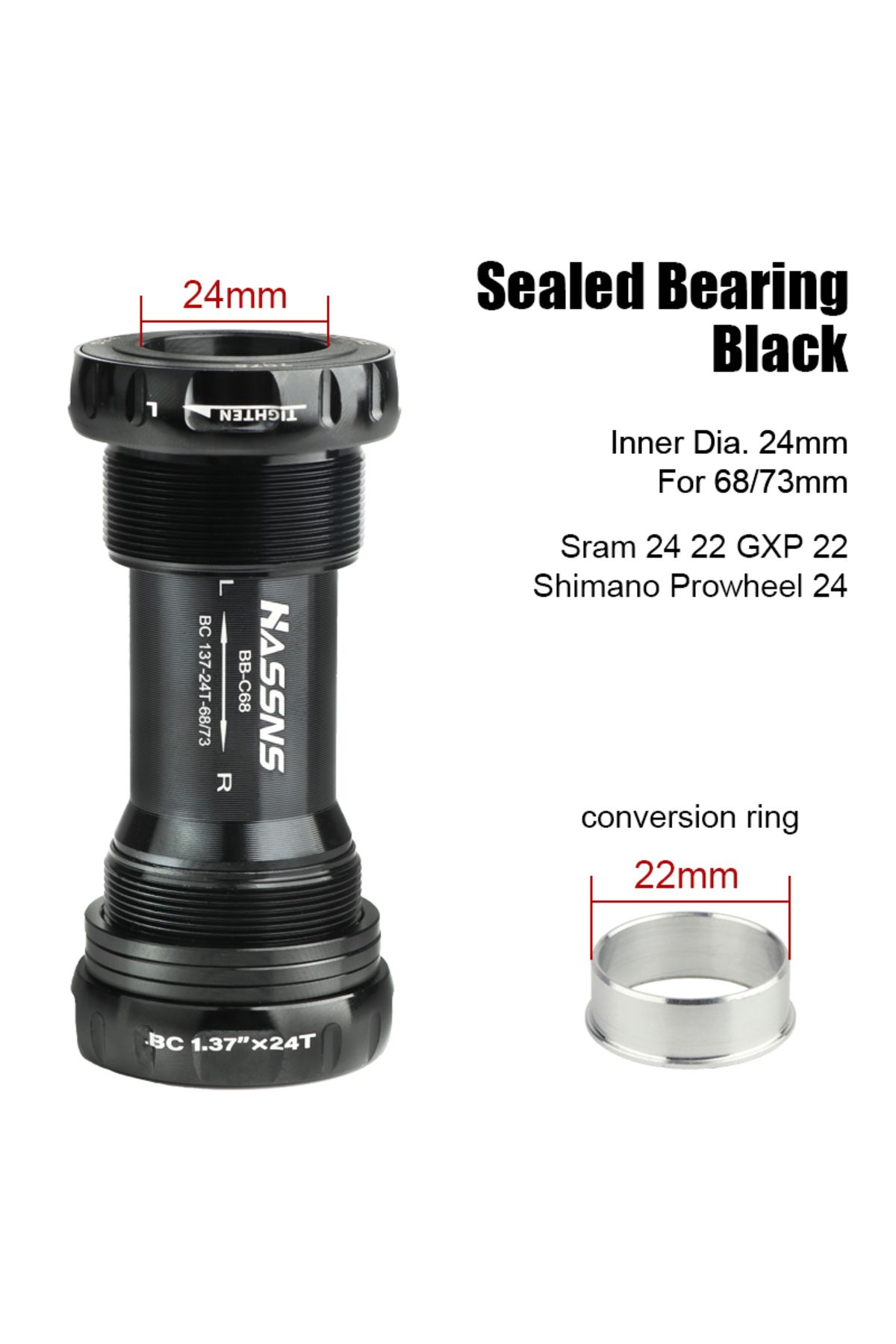 HASSNS-Boxed Black Central Movement Bicycle Bottom Bracket Mtb Hollowtech Central Movement Mountain 1