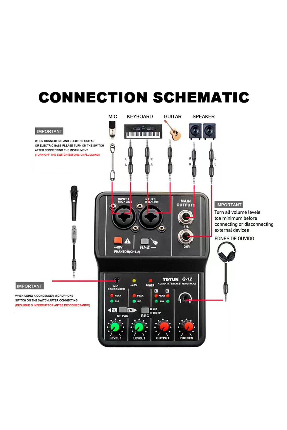 Choice-Q12 Teyun Q12 2 Channels Professional Portable Audio Interface Sound Card Console Mini Usb Mixer For 3