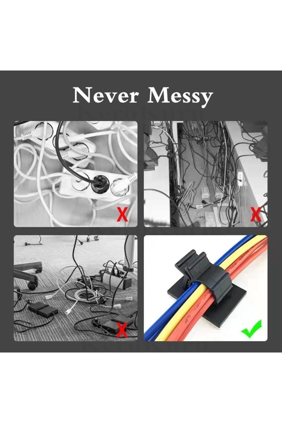 Arvin-10pcs 10-13mm Cable Organizer Self Adhesive Cable Clips Table Cable Management Clamp Adjustable Cord 2