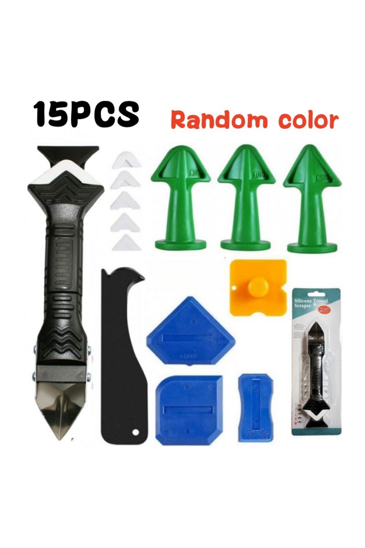 CHITOP-15pcs 15pcs Caulk Nozzle Applicator Silicone Scraper Sealant Caulking Smooth Remover Tools Kit Floor 1