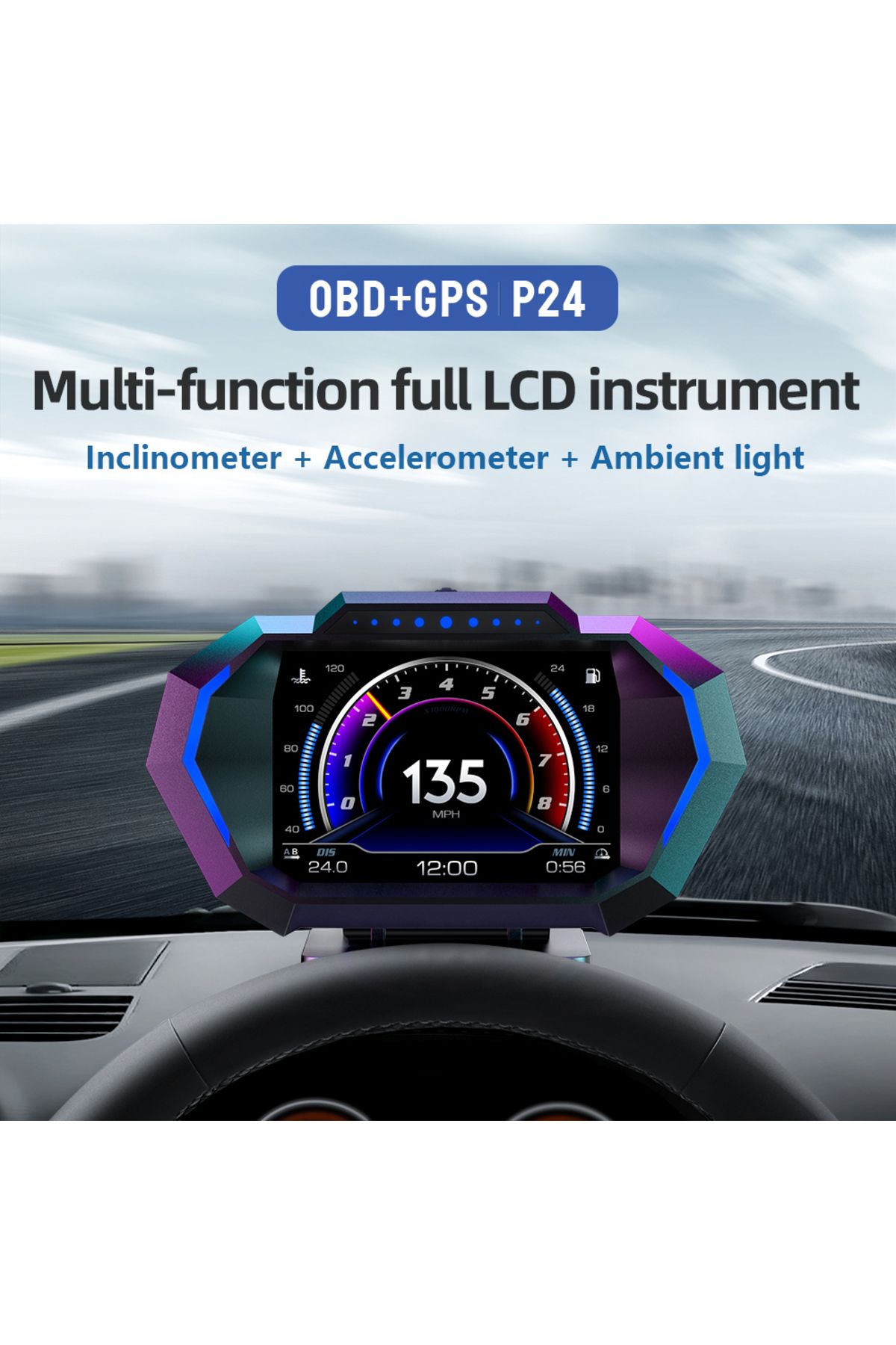 ZMFJH-Obd Gps Hud P24 Car Obd Head Up Display Hud On Board Computer Digital Speedometer Water Temp Fu... 1