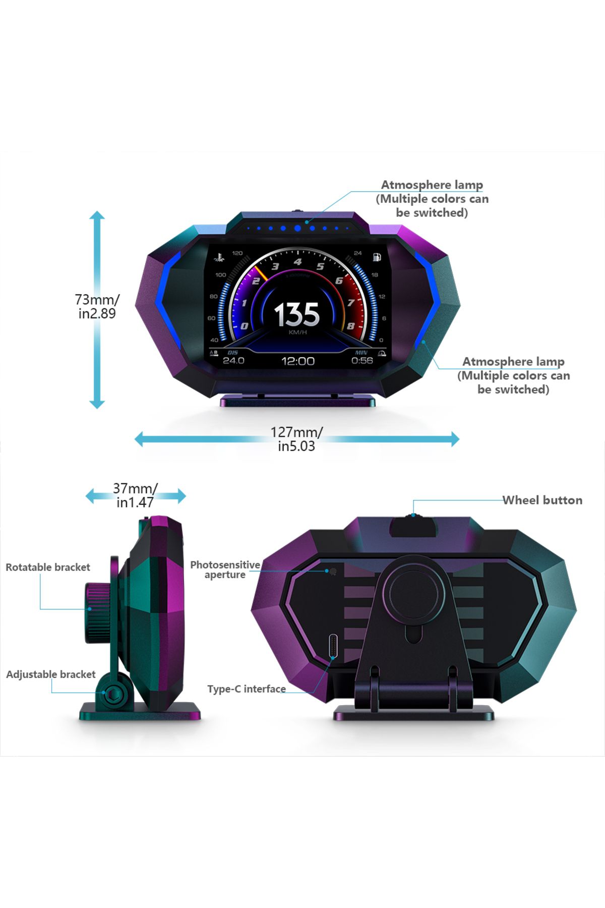 ZMFJH-Obd Gps Hud P24 Car Obd Head Up Display Hud On Board Computer Digital Speedometer Water Temp Fu... 4