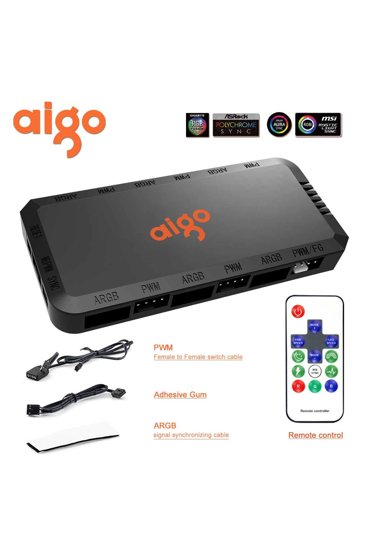 Choice-Apc1 Aigo Apc1 4pin Pwm 6 Argb Ports 3pin 5v Speed Controller Universal Computer Regulator Pc Case C 1
