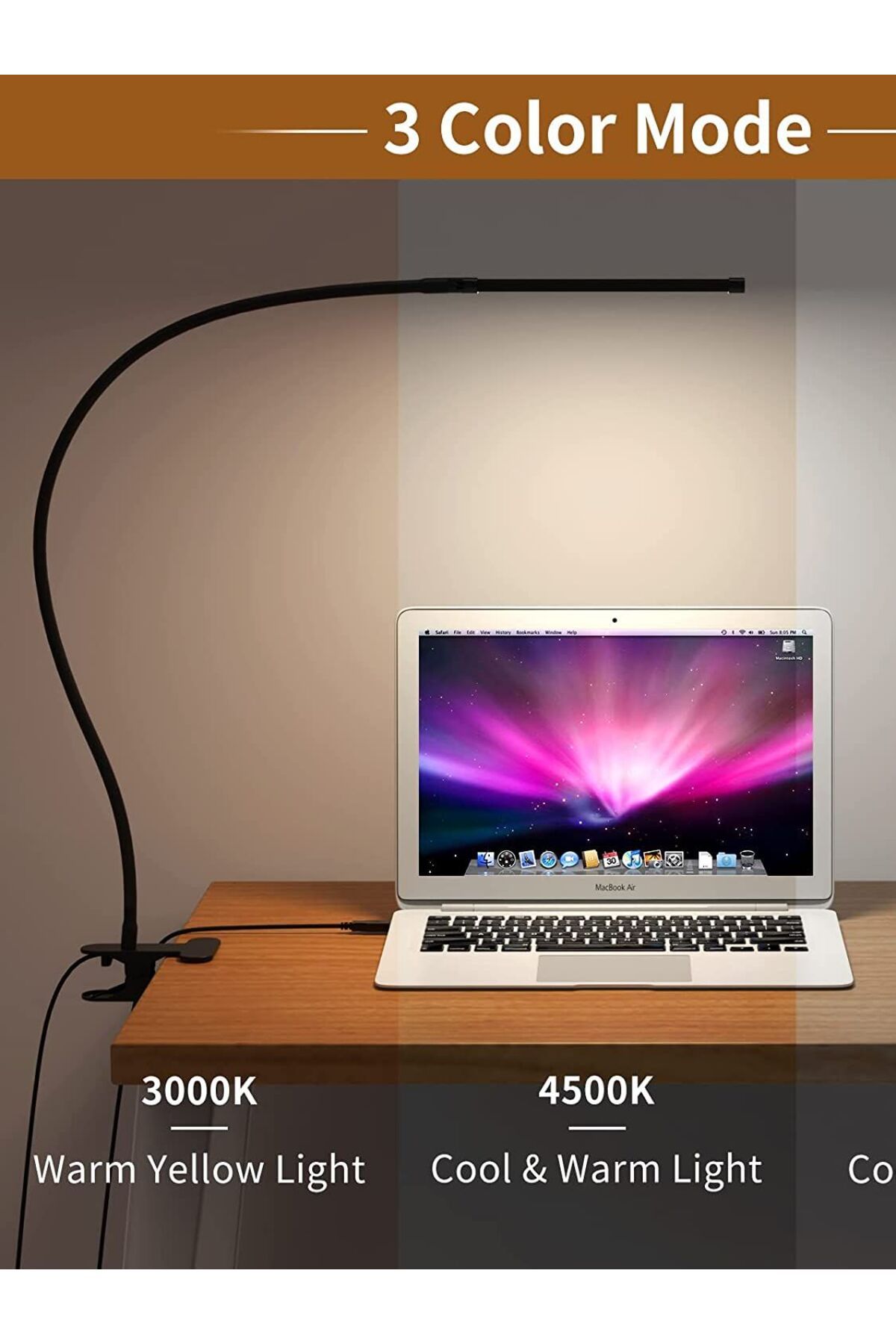 Choice-40cm Height 10W LED Desk Lamp with Clamp Dimmable Clip On Reading Light 10 Brightness Level 3 Lighti 7