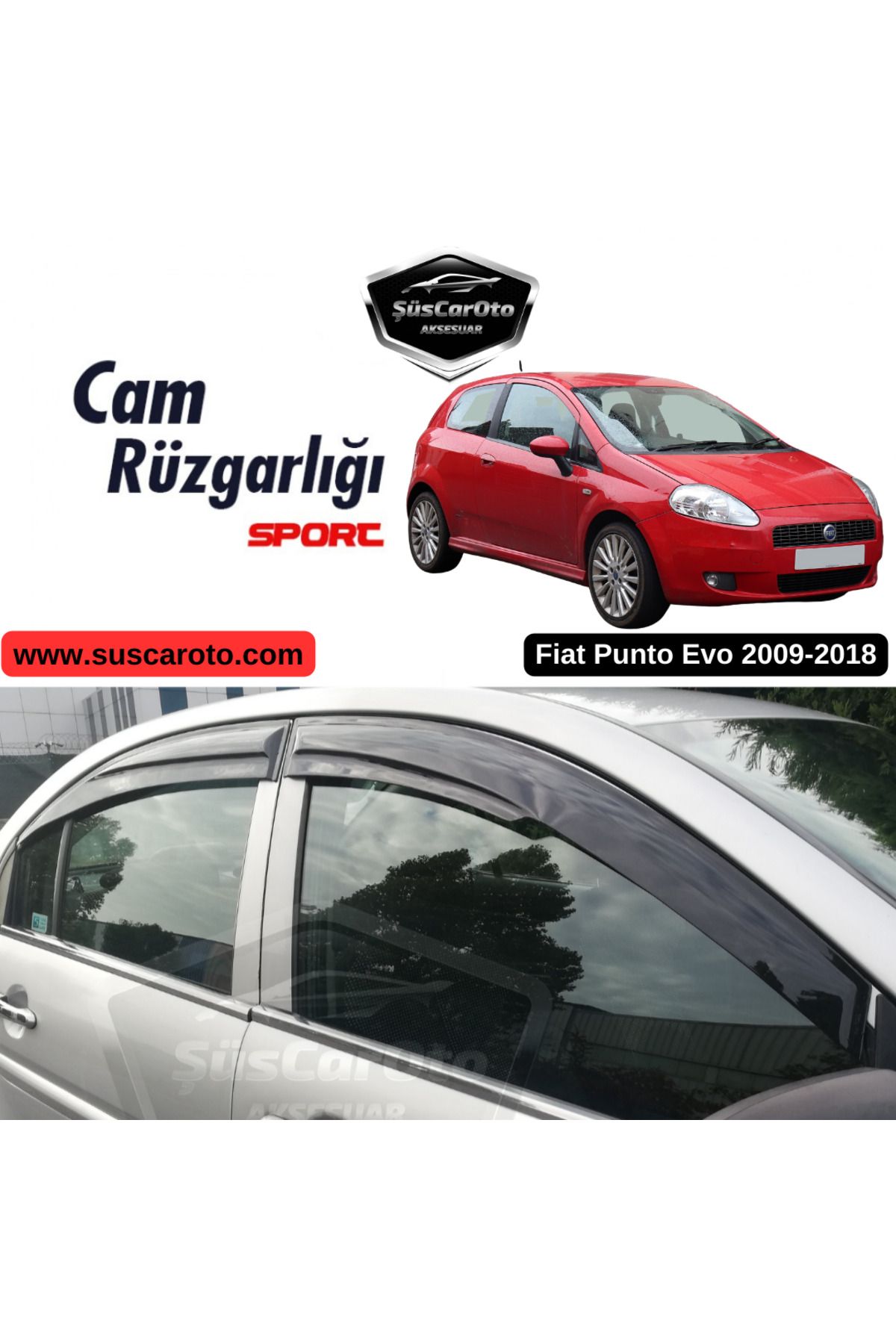 caralp Fiat Punto 2009-2018 Uyumlu Mugen Cam Rüzgarlığı Seti Piano Black 4'lü İthal