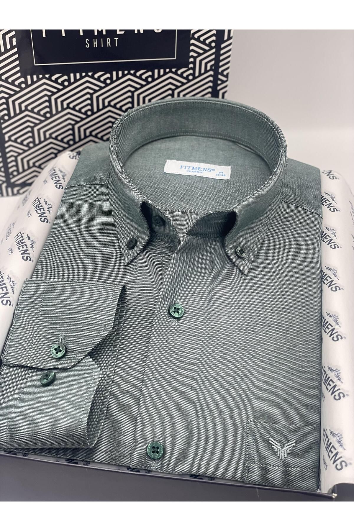 Fitmens-Classic Long Sleeve Cotton Easy to Iron Men's Shirt with Gift Box Fs- 003897   - Green 3