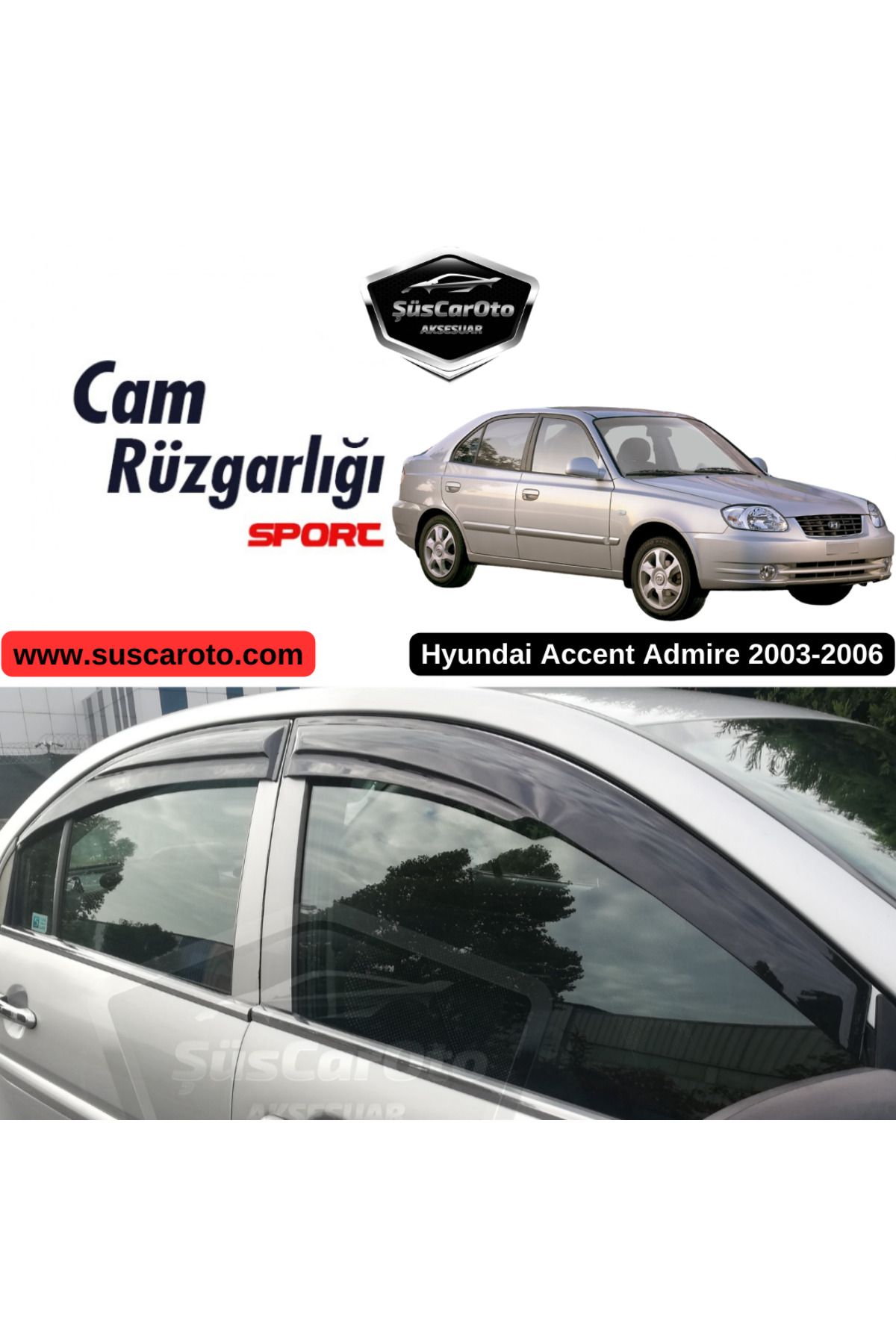 caralp Hyundai Accent Admire 2003-2006 Uyumlu Mugen Cam Rüzgarlığı Seti Piano Black 4'lü İthal