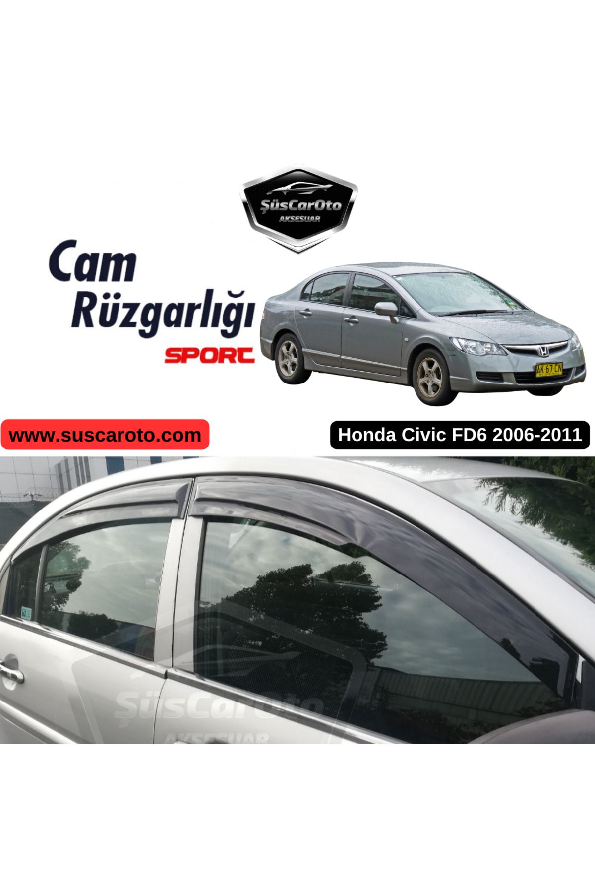 caralp Honda Civic FD6 2006-2011 Uyumlu Mugen Cam Rüzgarlığı Seti Piano Black 4'lü İthal