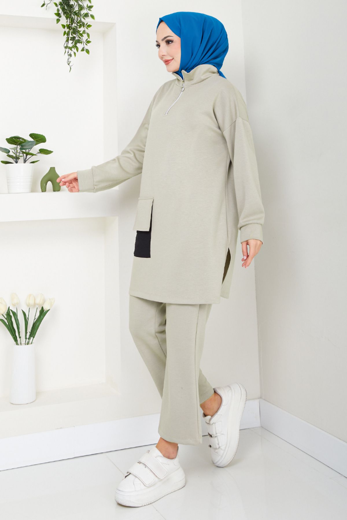 ModaMerve-Beige Suit 1732Lna1042-M - Half Zip 1