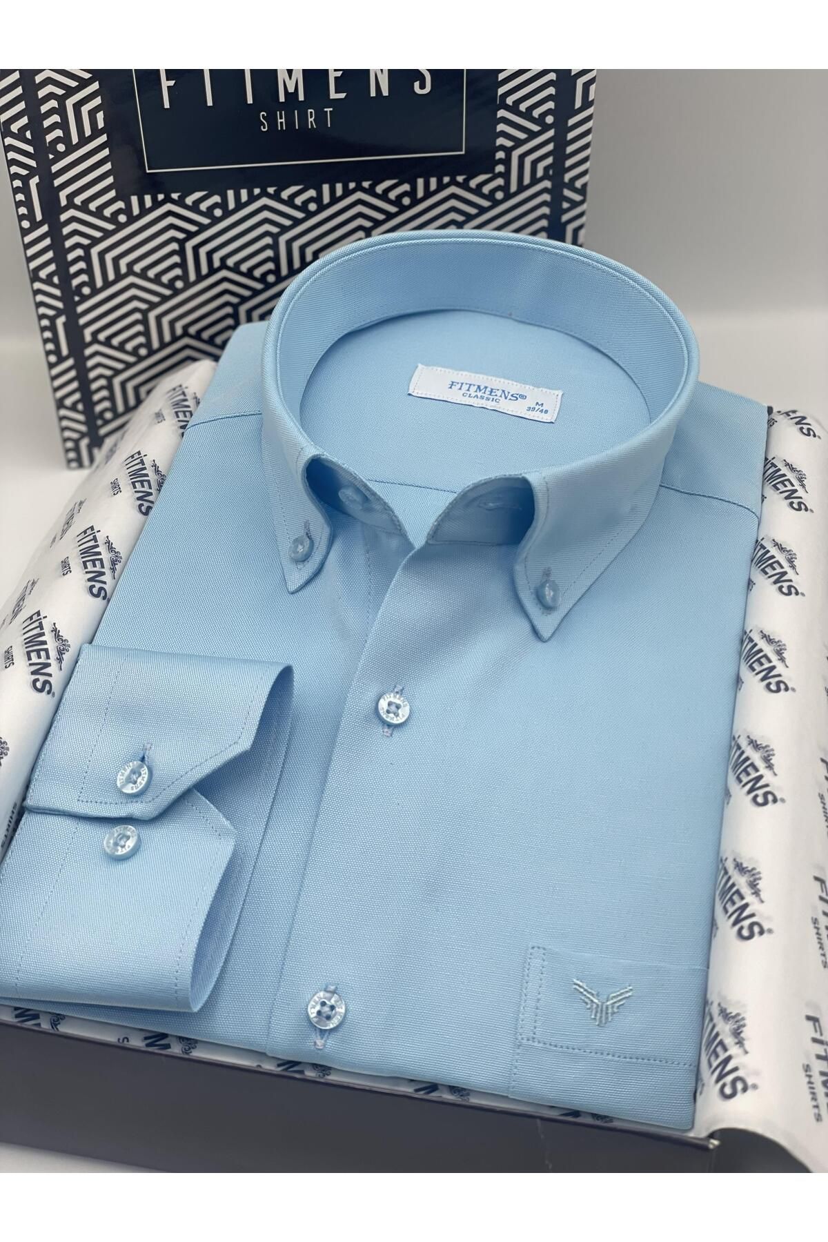 Fitmens-Classic Long Sleeve Cotton Easy to Iron Men's Shirt with Gift Box Fs- 003897   - Turquoise 2