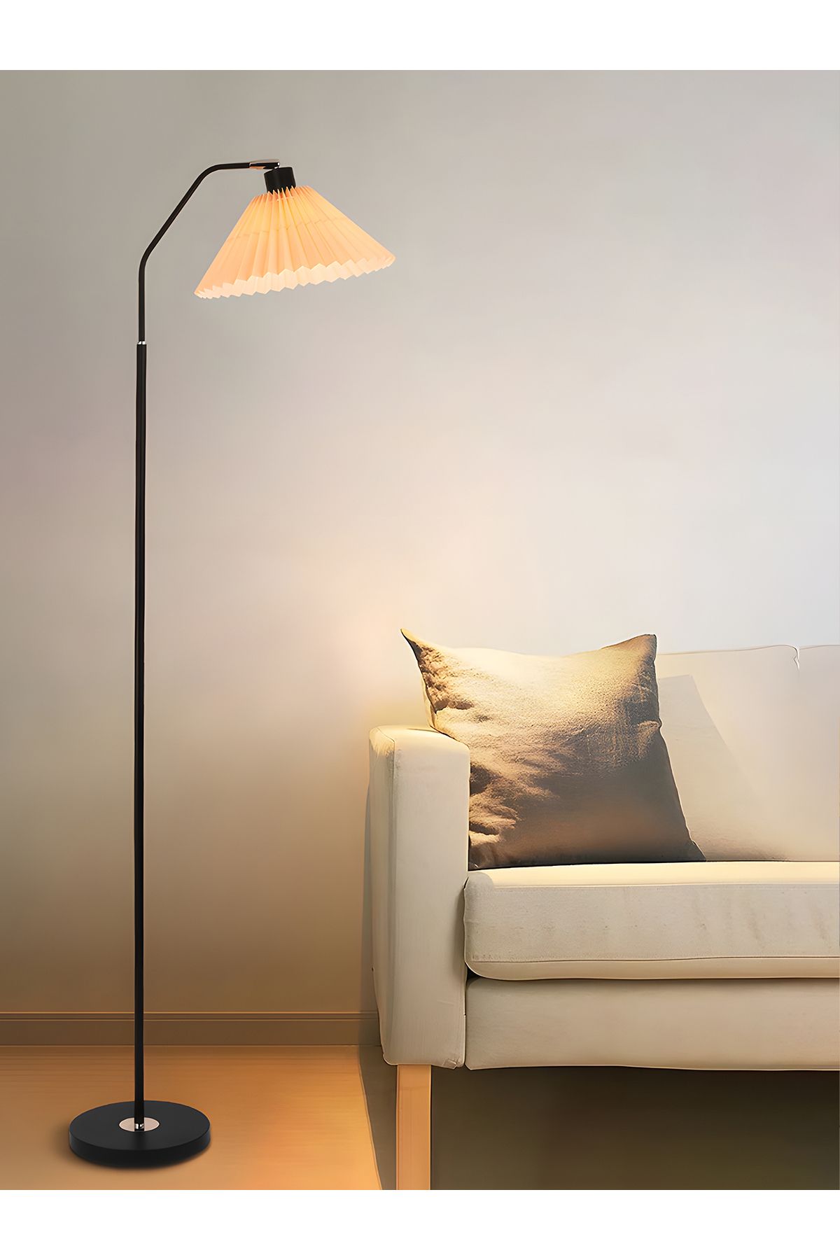 Lumely-Pleated Fabric Floor Lamp With Retro Style,3 Lighting Modes,adjustable Head,eye-caring,e27,12w 8