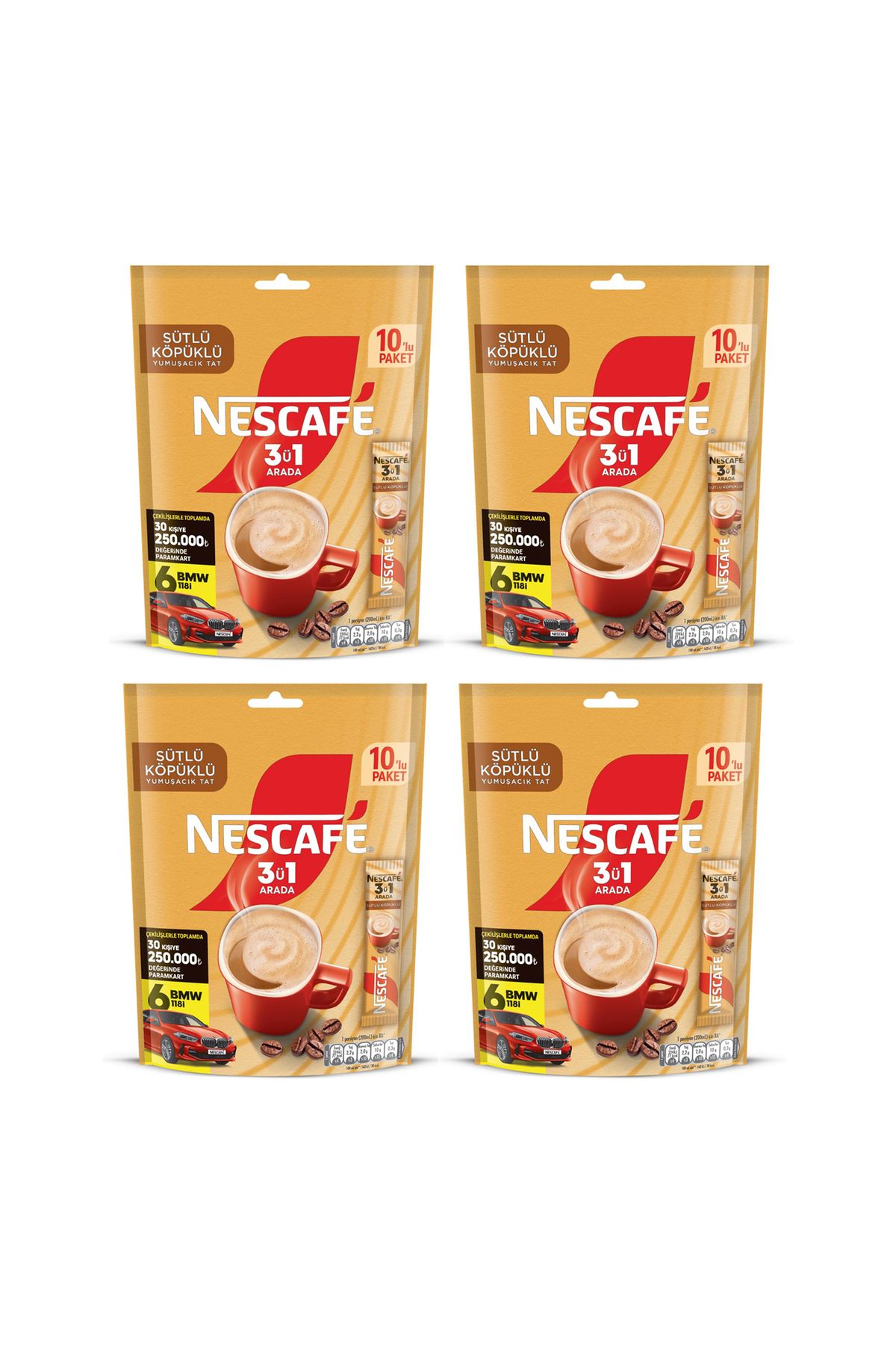 Nescafe 3 ü 1 Arada Sütlü Köpüklü 10'lu Ekonomik Paket X 4 Adet