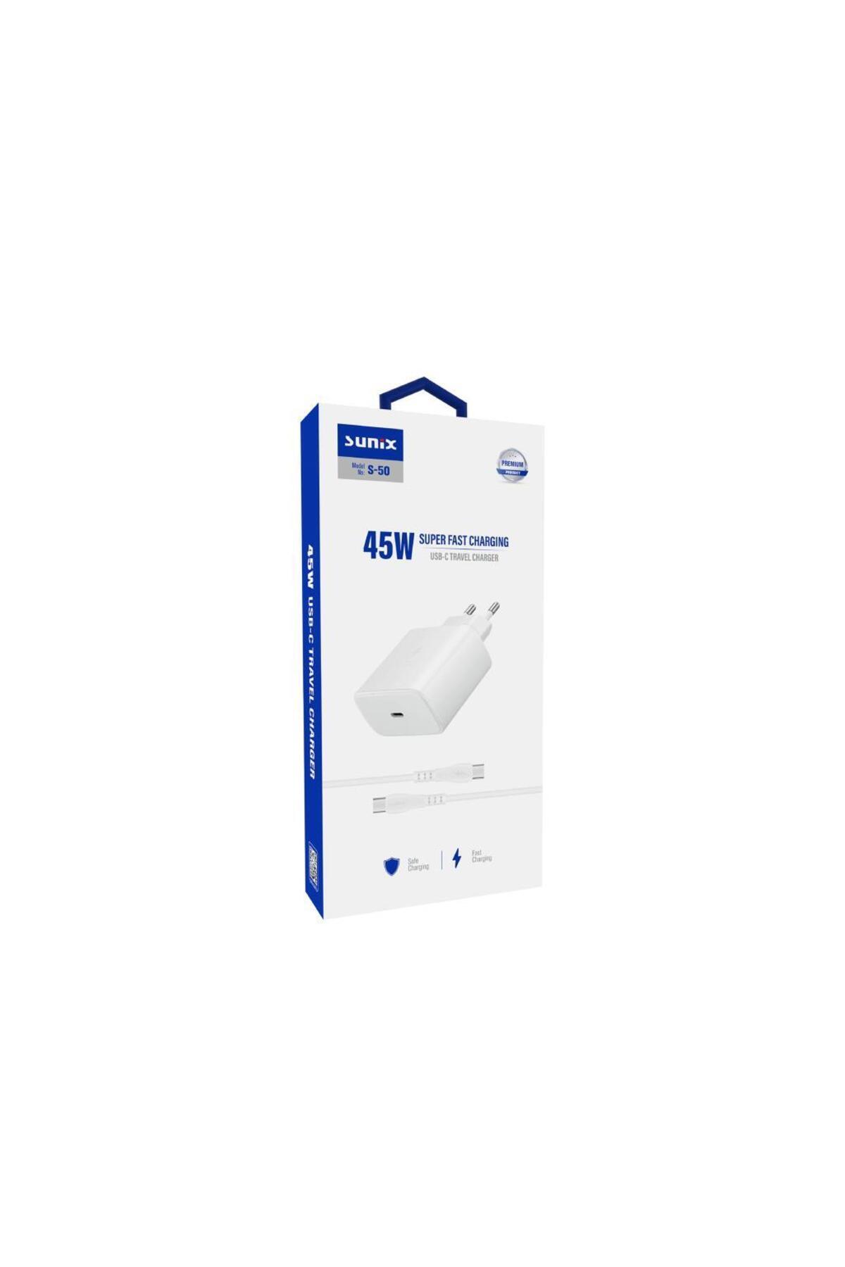 Sunix 45w Usb-c Süper Hızlı Şarj Aleti Seti Type-c Beyaz S-50