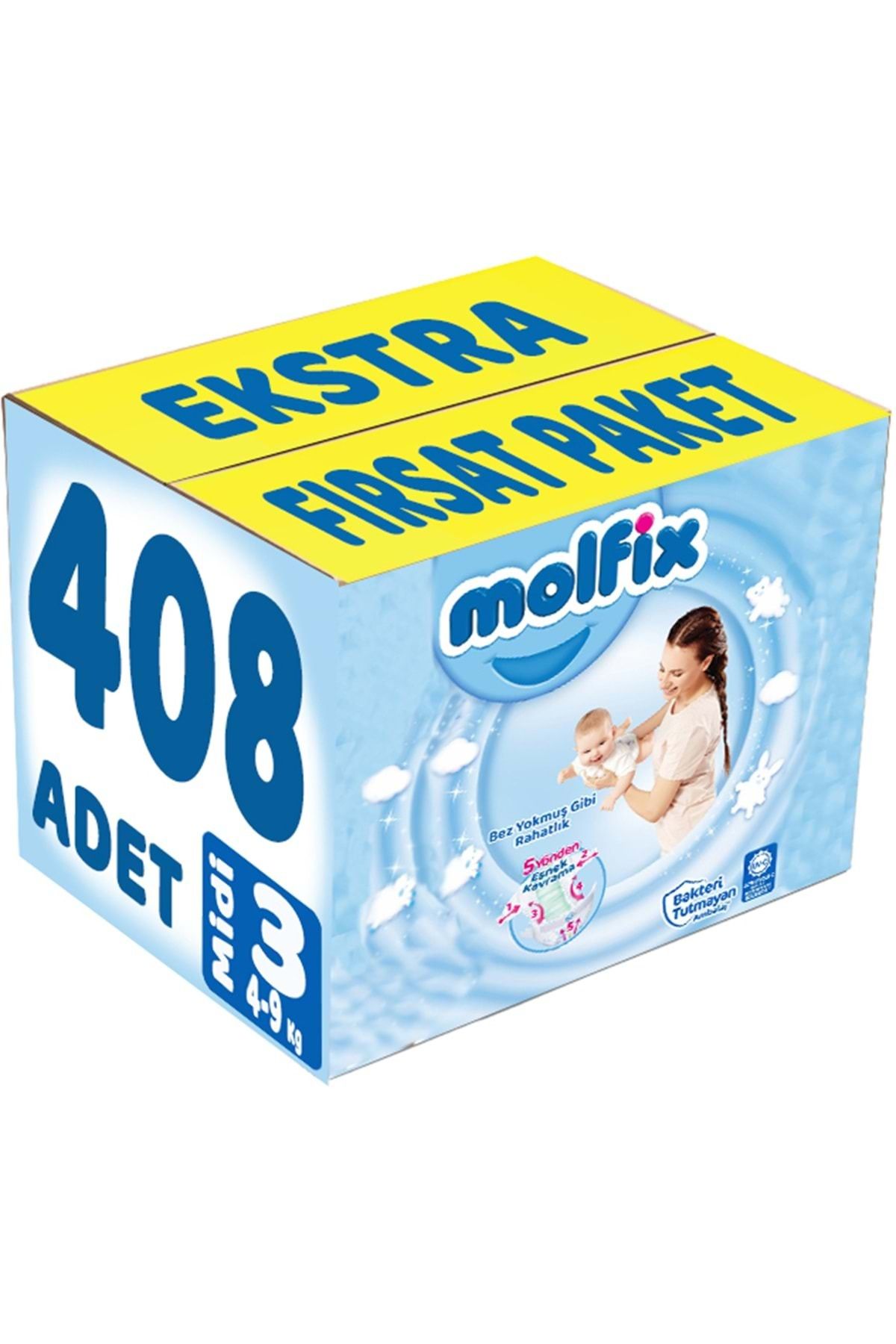 Molfix Bebek Bezi Beden:3 (4-9Kg) Midi 408 Adet Ekstra Fırsat Pk