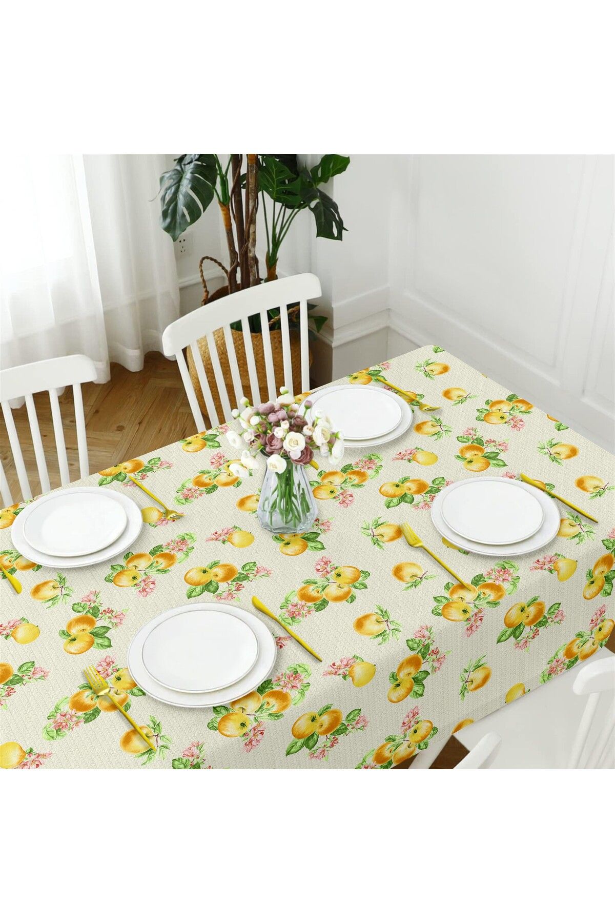Evim-Yellow Apple Pattern - Liquid Proof and Resistant Tablecloth 2