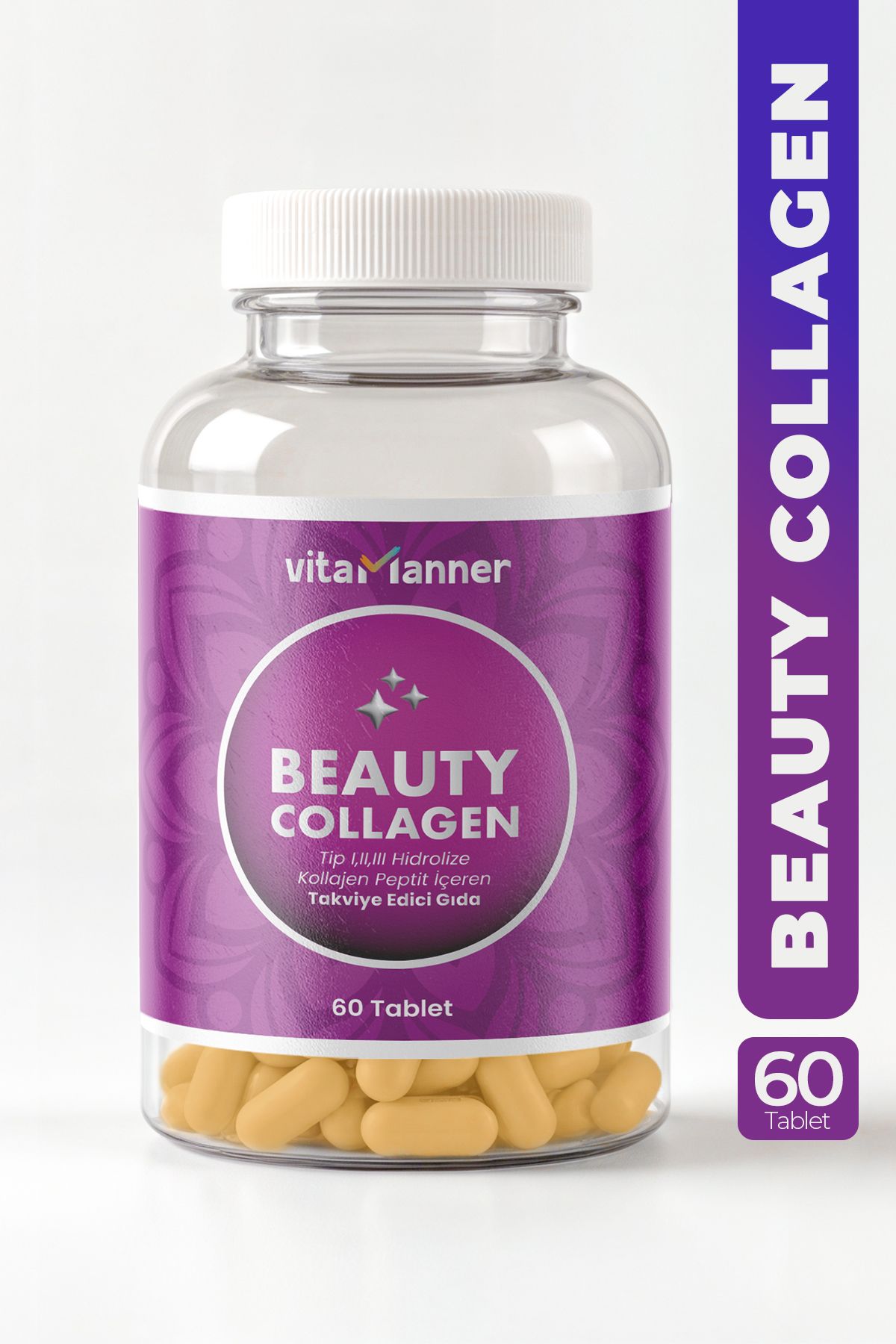 Vitamanner Beauty Collagen Tip 1, Tip 2, Tip 3, Vitamin C, Selenyum, Biotin İçeren Takviye Edici 60 Tablet