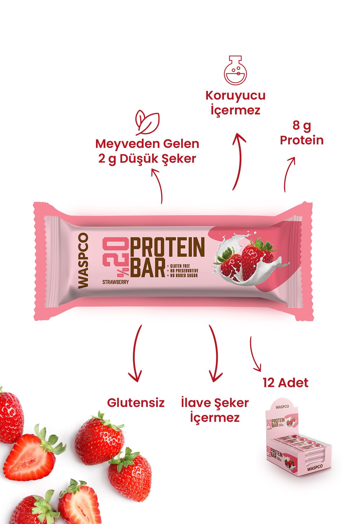 Waspco Protein Bar Çilekli 40g X 16 Adet-3