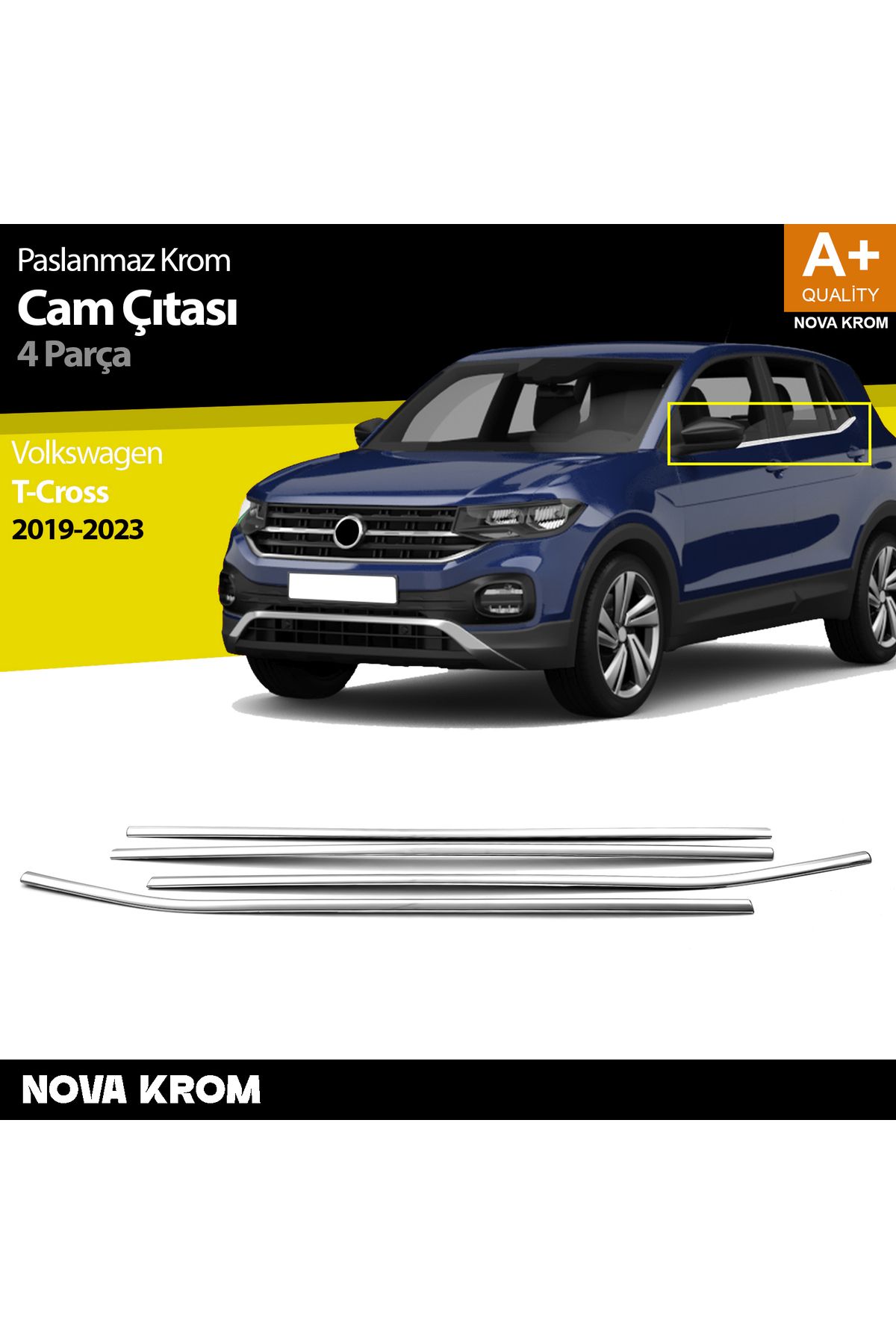 Nova Krom Vw T-Cross Krom Cam Çıtası 4 Prç 2019-2023