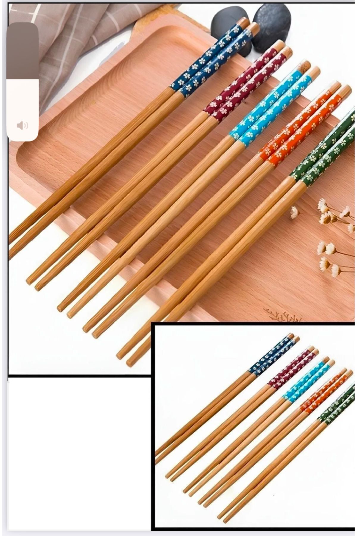 nunum store Bambu Chopstick 5 Li Desenli Yıkanabilir Çin Çubuk Suşi Ramen Noodle Yemek Çubuğu