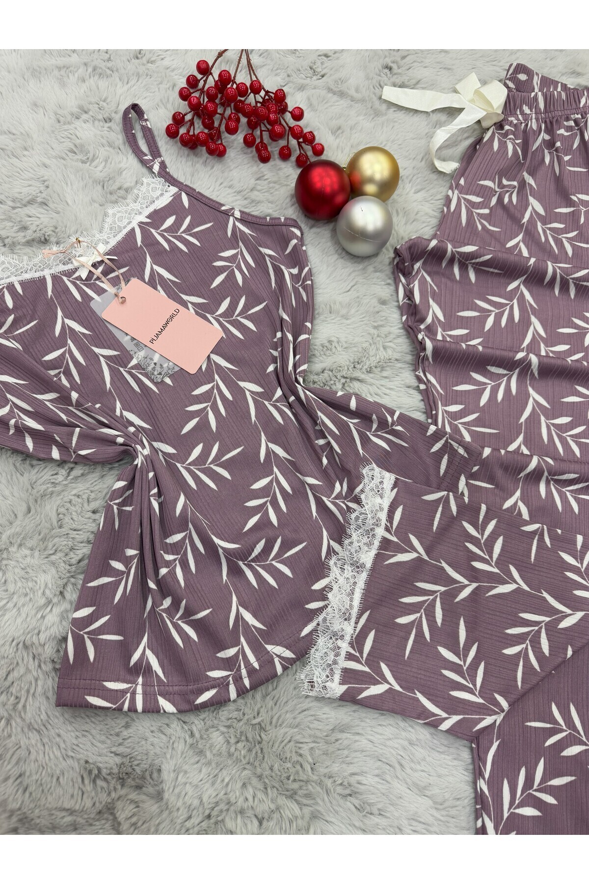 pijamaworld-Soft Textured Summer Rope Strap Six Long Pajama Set 6