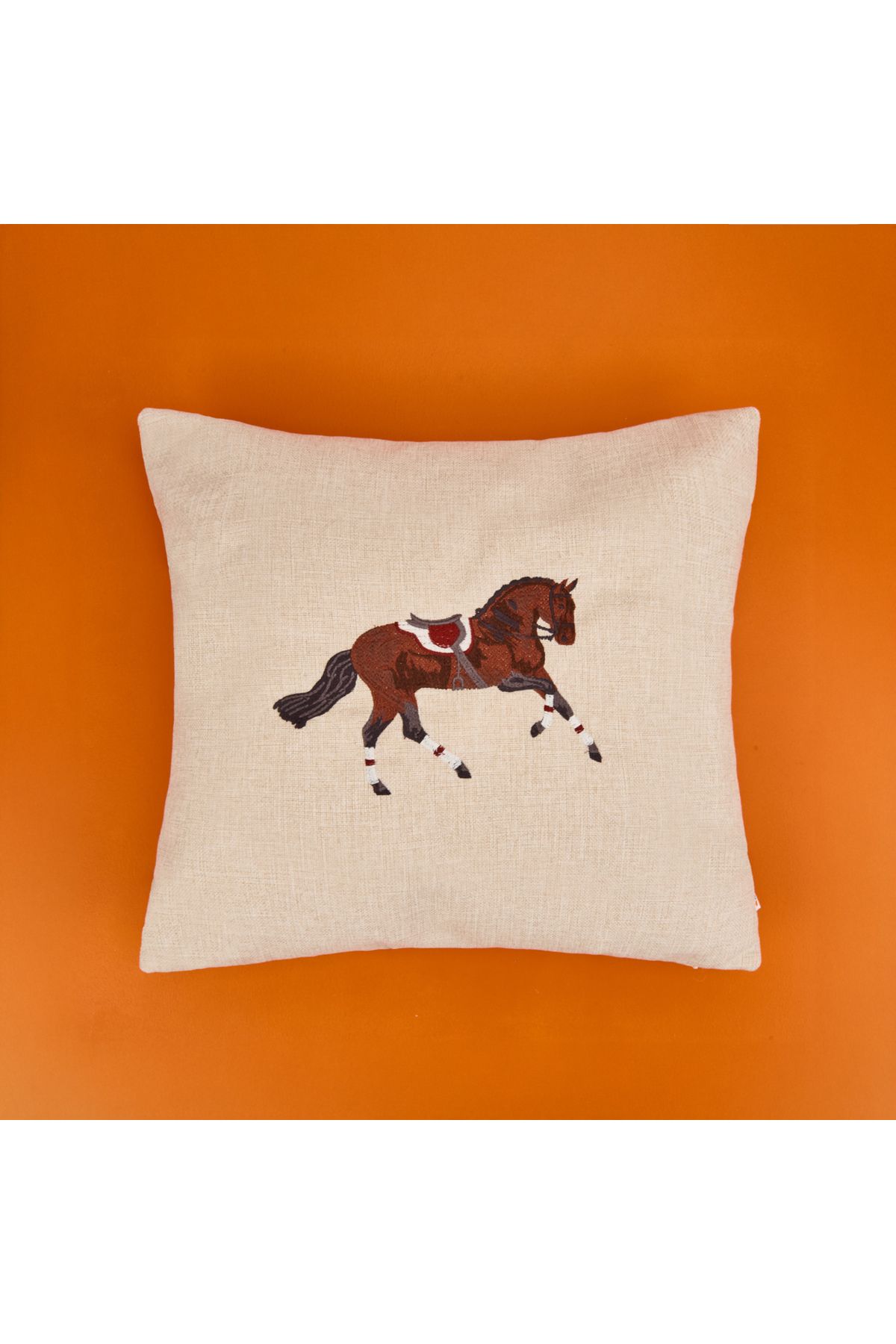 Evidea Soft Horse Desenli Kırlent - Ekru - 43x43 cm