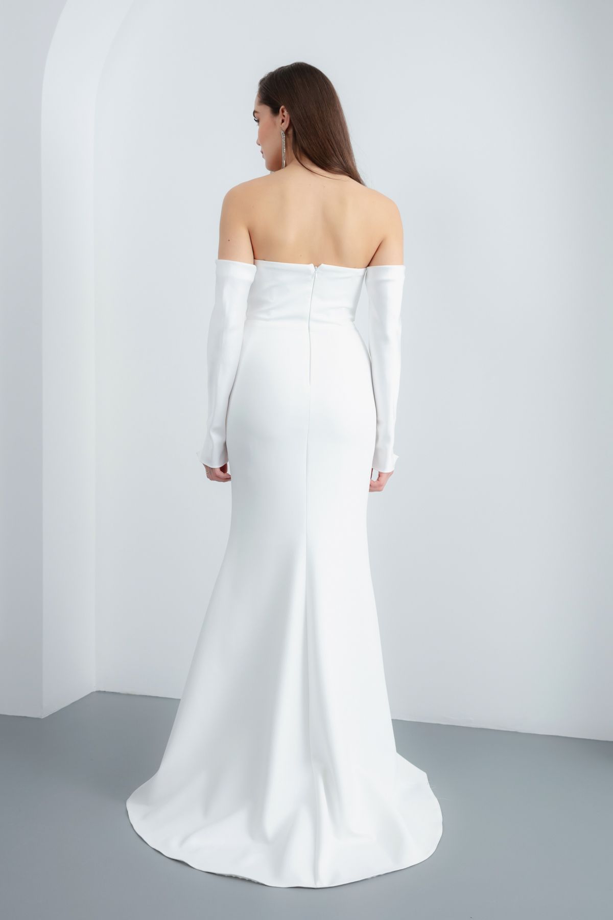 Lafaba-Women's White Collar Detailed Fish Evening Dress 5