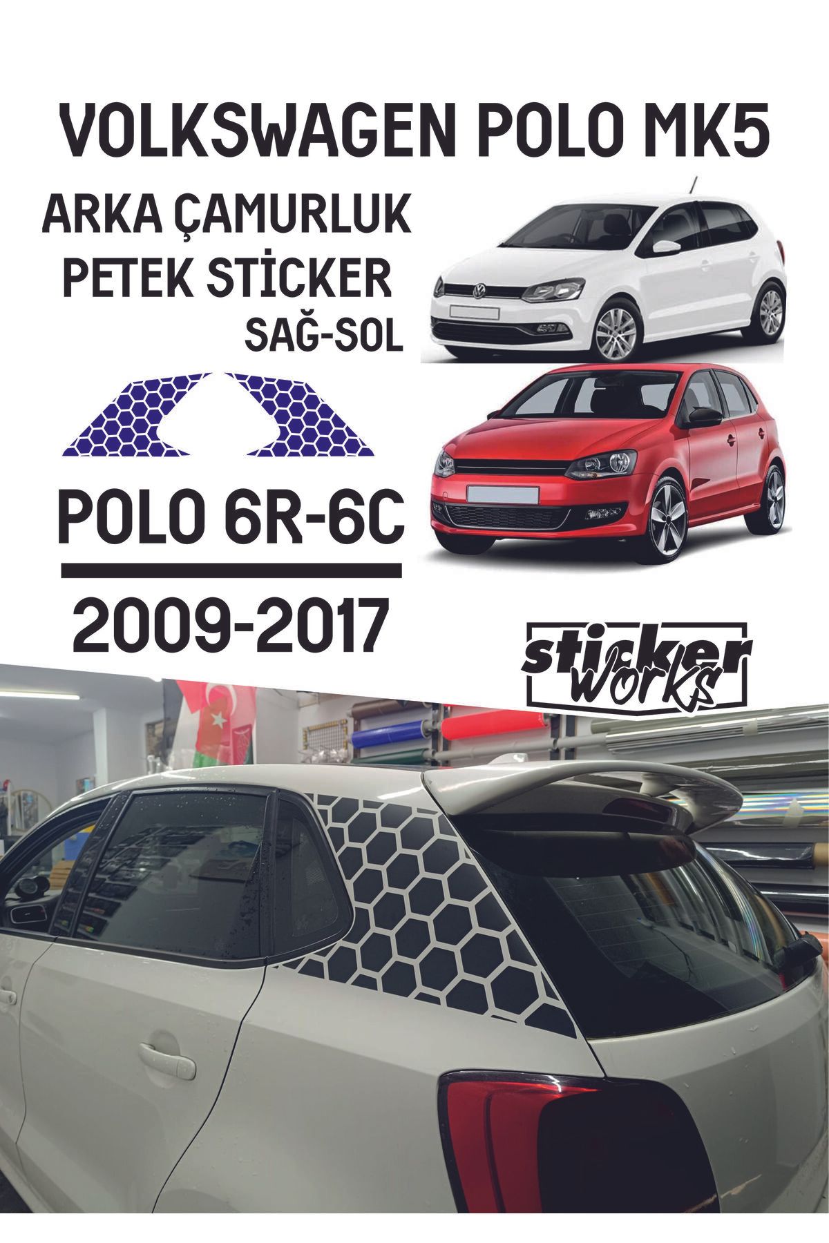 Sticker Works Vw Polo Arka Çamurluk Petek Sticker - Parlament Mavi