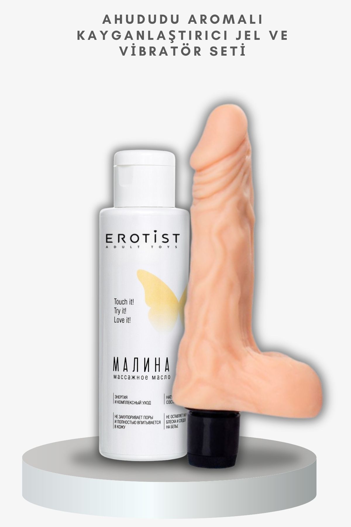 Erotist Meyvesi Aromalı Kayganlaşdırıcı Jel və Multi-Speed Realistik Vibrator Dəsti