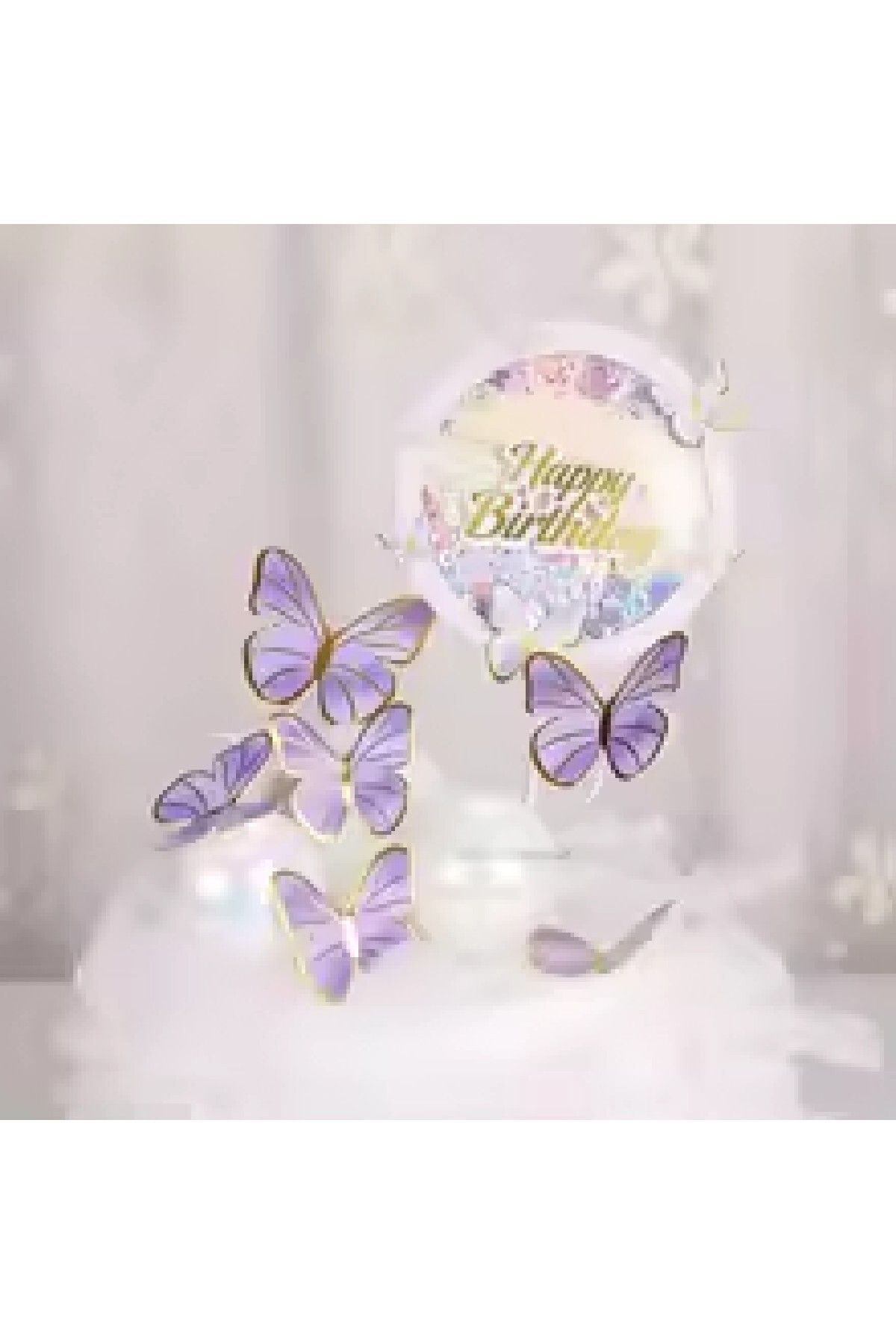 Bkmc Mor Happy Birthday Yuvarlak Kelebek Pasta Topper Kelebekler Dekorasyon Malzemeleri Pasta Süsü
