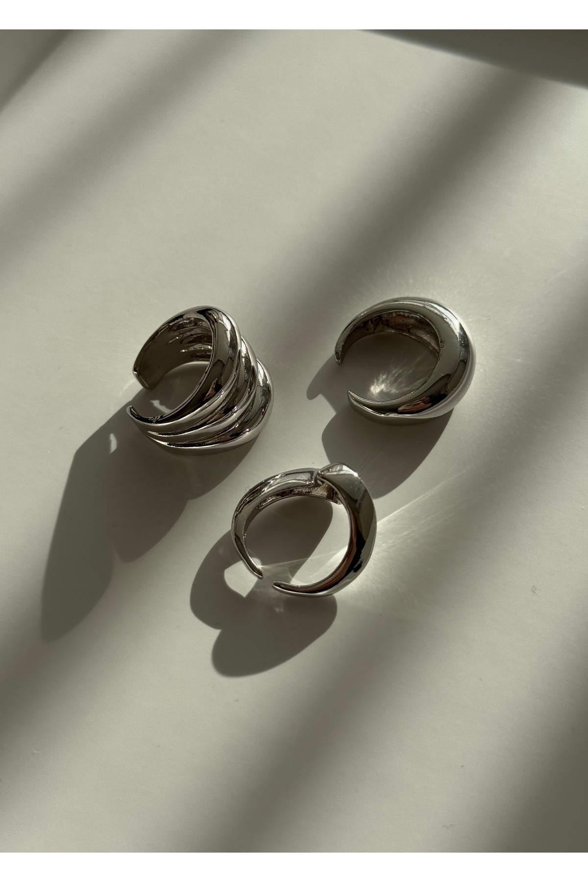 KİLİGİSTANBUL-Silver Color Finn 3-Piece Large Ring 3