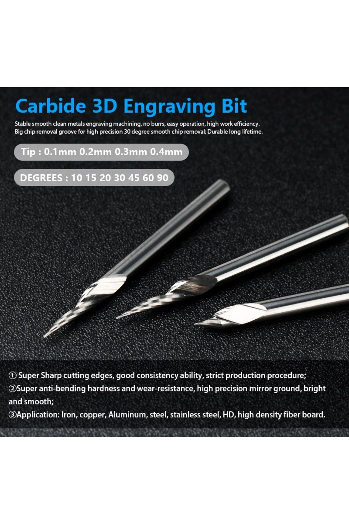 Choice-XCAN PCB Engraving Bit 3.175mm Shank V Shape Carving Bits 10-30 Degrees Carbide CNC Router Bit Ti... 3