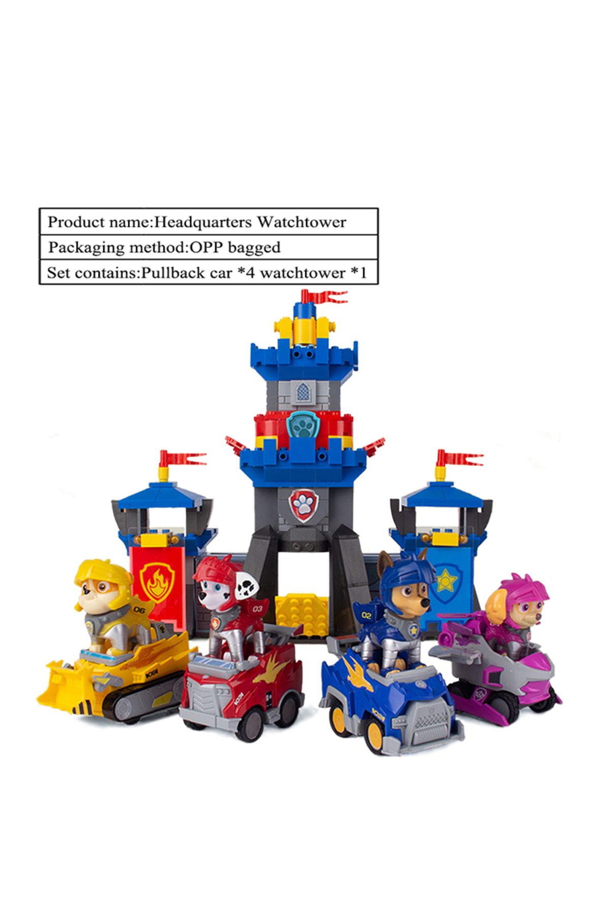 Choice-No Box Paw Patrol Building Blocks Toys Rescue Knight Series Pullback Car Watchtower Rescue Base Comm 1