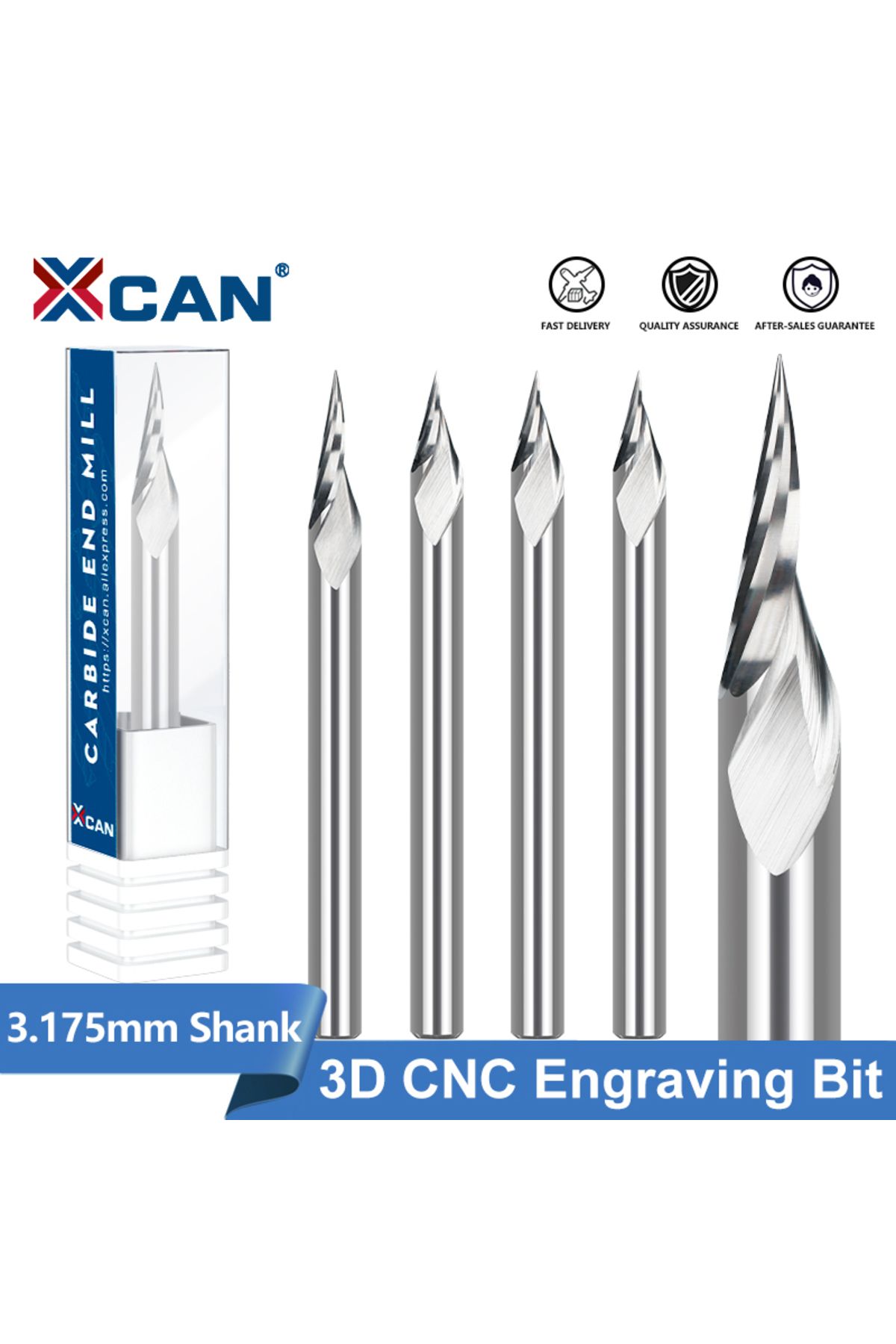 Choice-XCAN PCB Engraving Bit 3.175mm Shank V Shape Carving Bits 10-30 Degrees Carbide CNC Router Bit Ti... 2