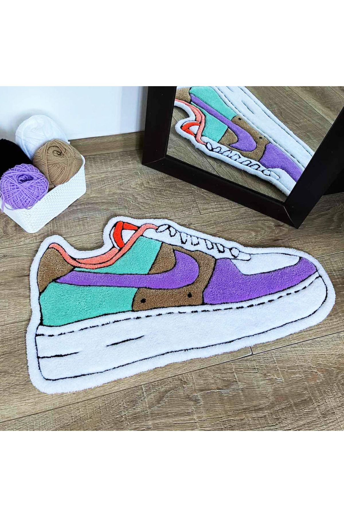 Juji Art Studio Sneaker Tasarımlı El Dokuması Halı - Kişiye Özel Spor Temalı Halı - BASKETBOL SEVERLERE HEDİYE