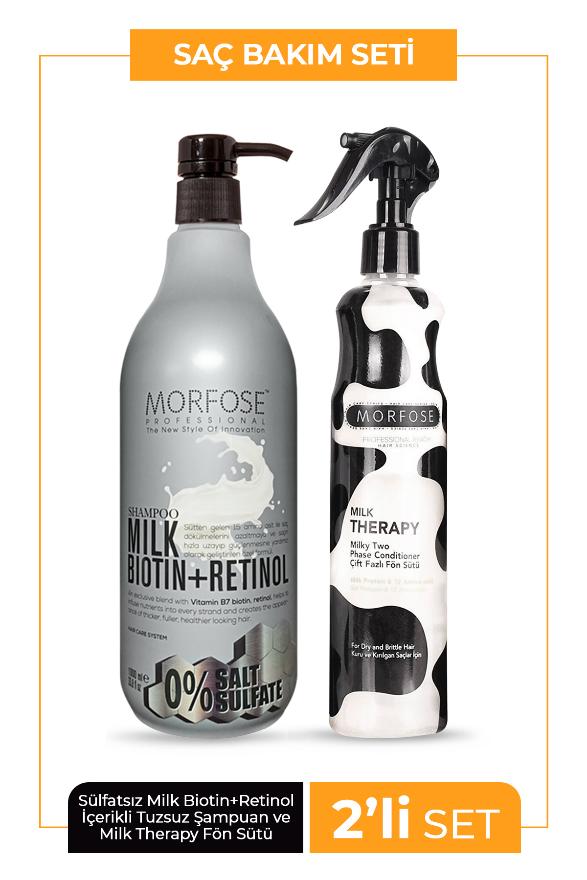Morfose Sülfatsız Milk Biotin+retinol Içerikli Tuzsuz Şampuan 1000 Ml+çift Fazlı Fön Suyu 400 Ml — 1100005636-1100002067