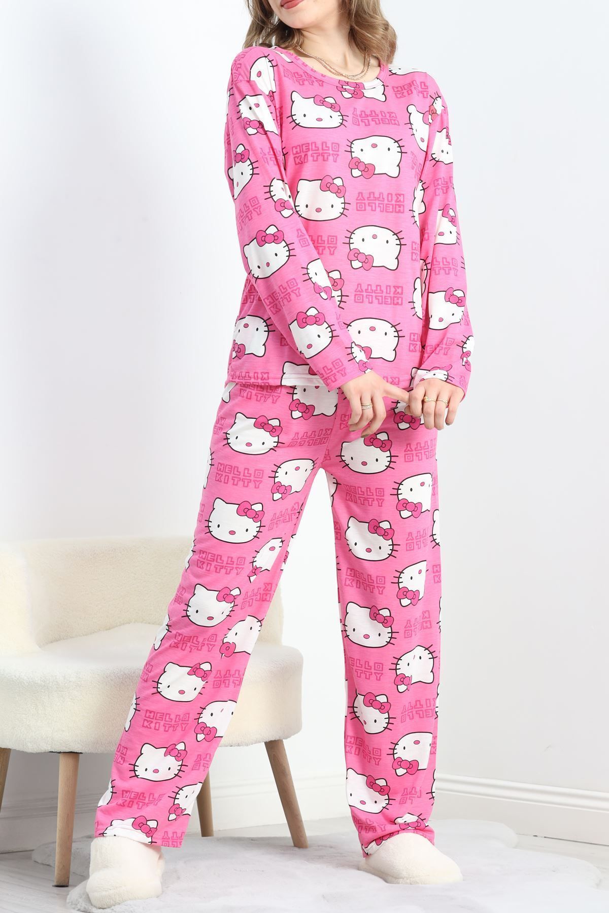 Elonigo Desenli Poliviskon Pijama Takımı Pembe - 818.1287.