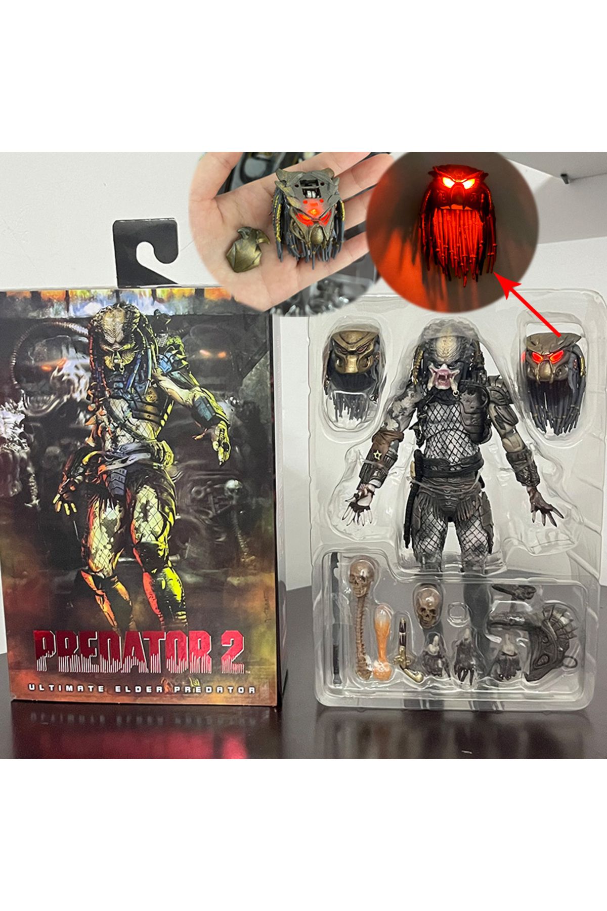 Choice-With Box Neca Elder Predator Figure With Led Predator Vs Alien Edition Predator Alien Hunter Action 8