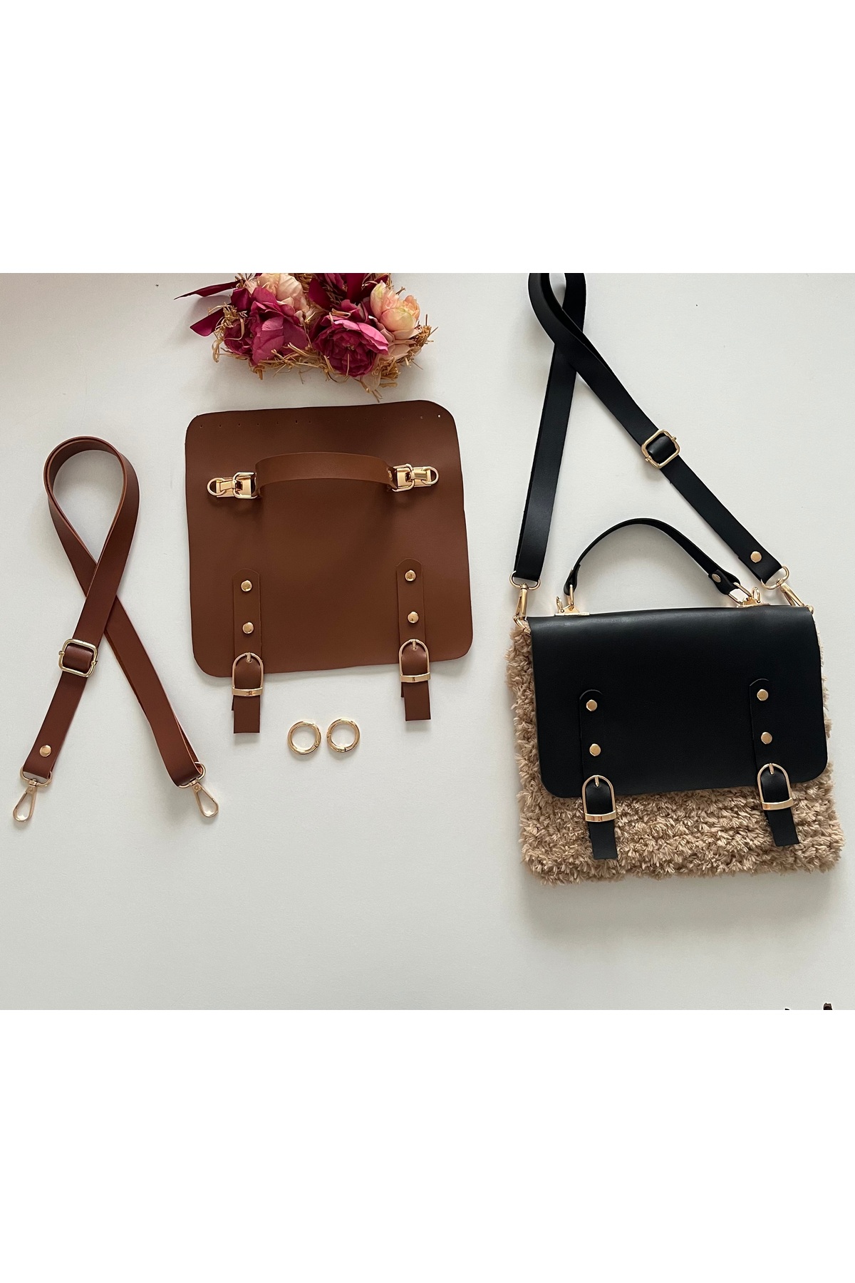 Knitted Bag Lid and Hanger Set- Tan Color